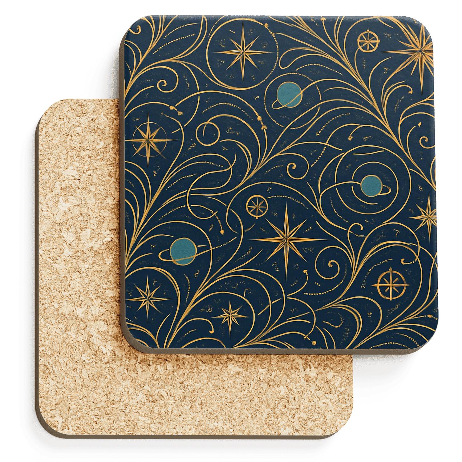 Art Nouveau Star Cartography Vines cork coaster sets
