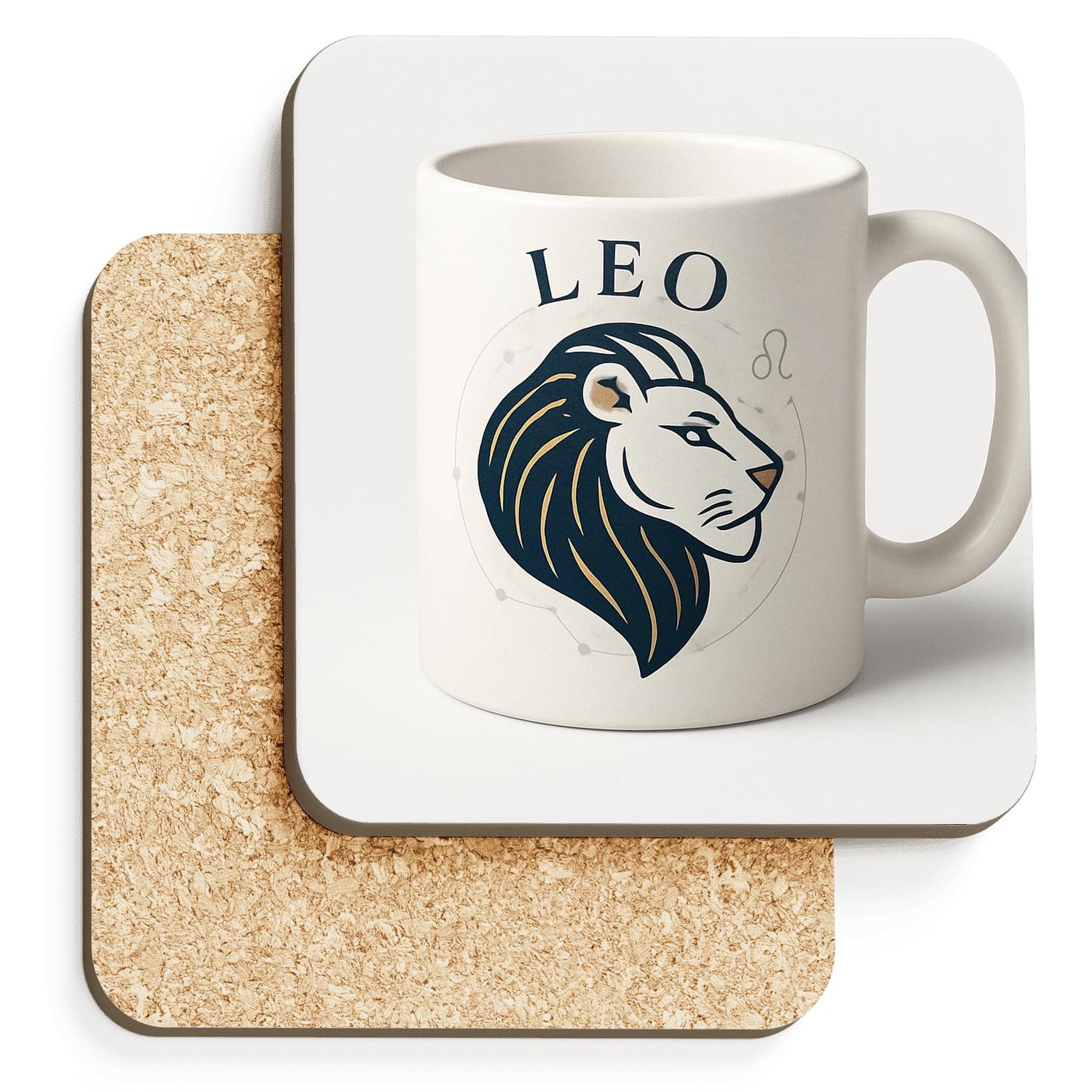 Leo Celestial Art Deco Linework cork coaster sets