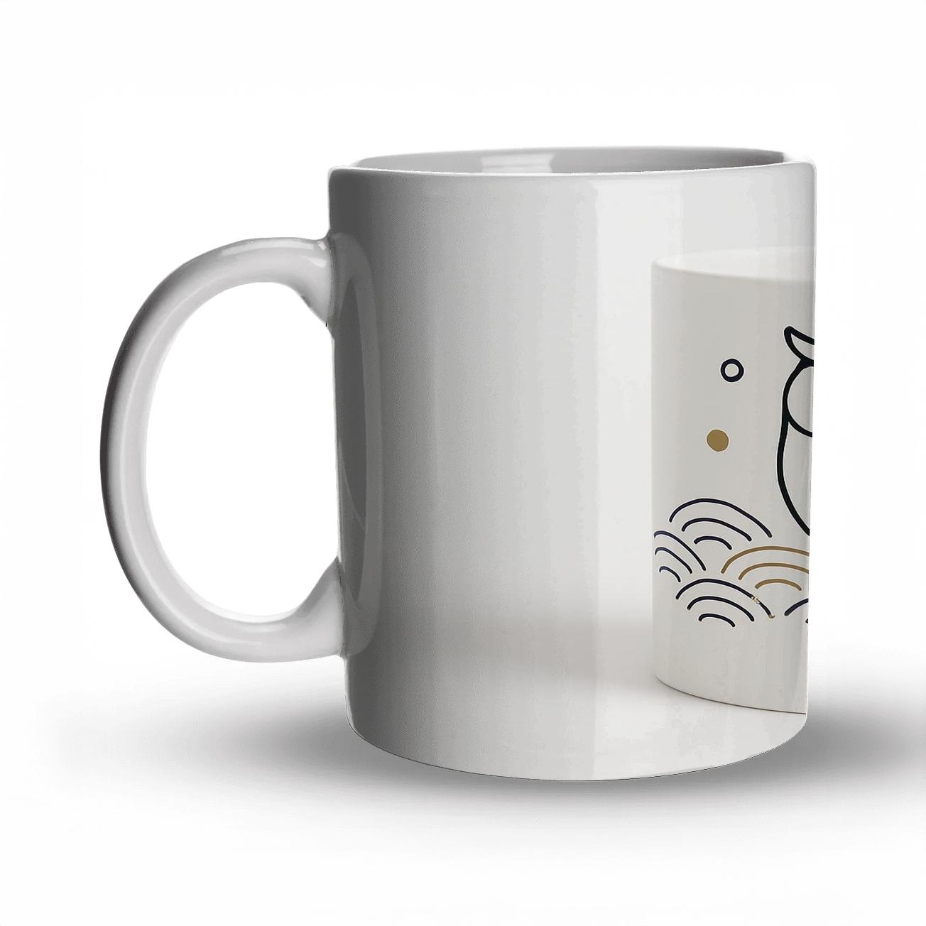 Indigo Owl Ukiyoe Minimal Pattern Wrap ceramic coffee mugs