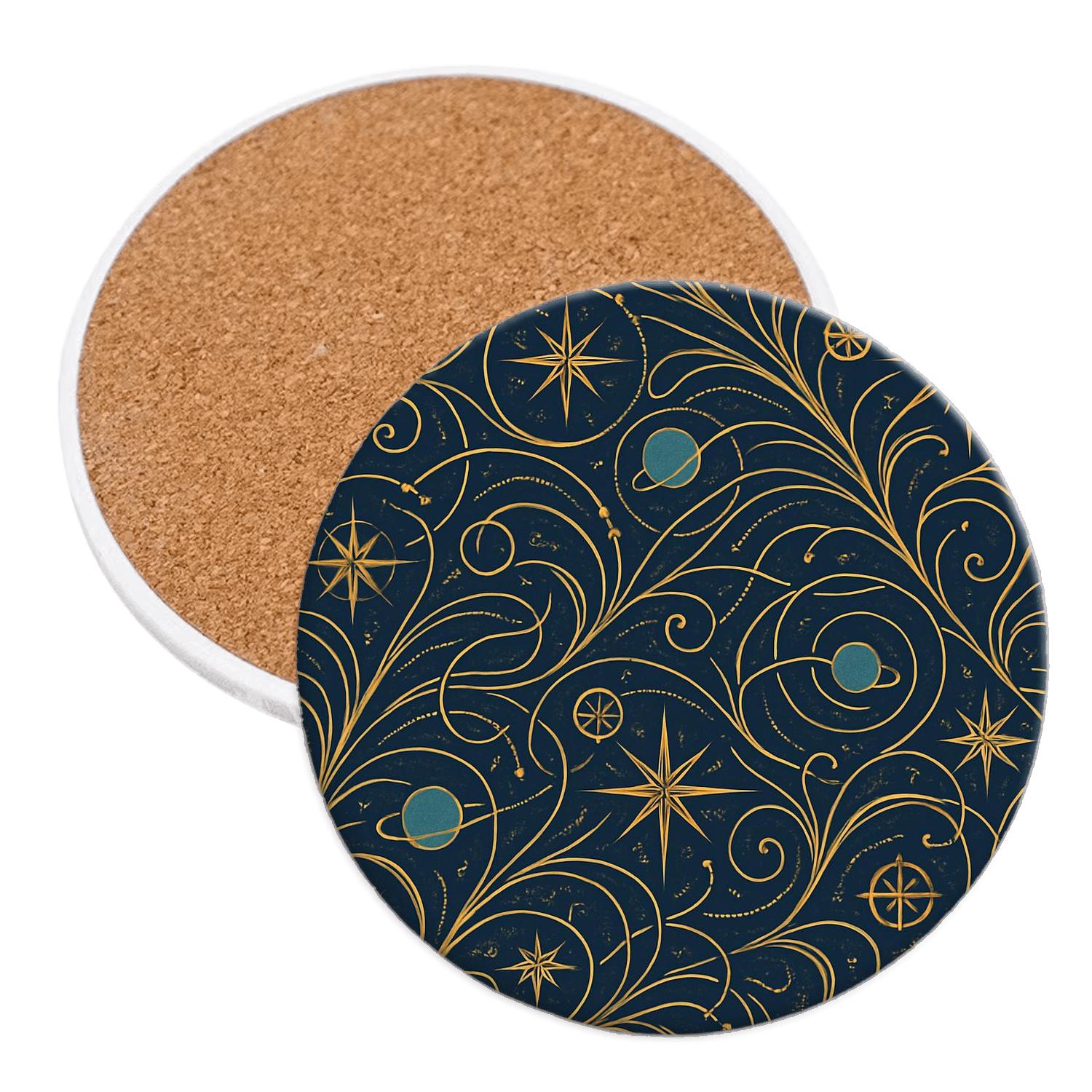 Art Nouveau Star Cartography Vines custom engraved coasters