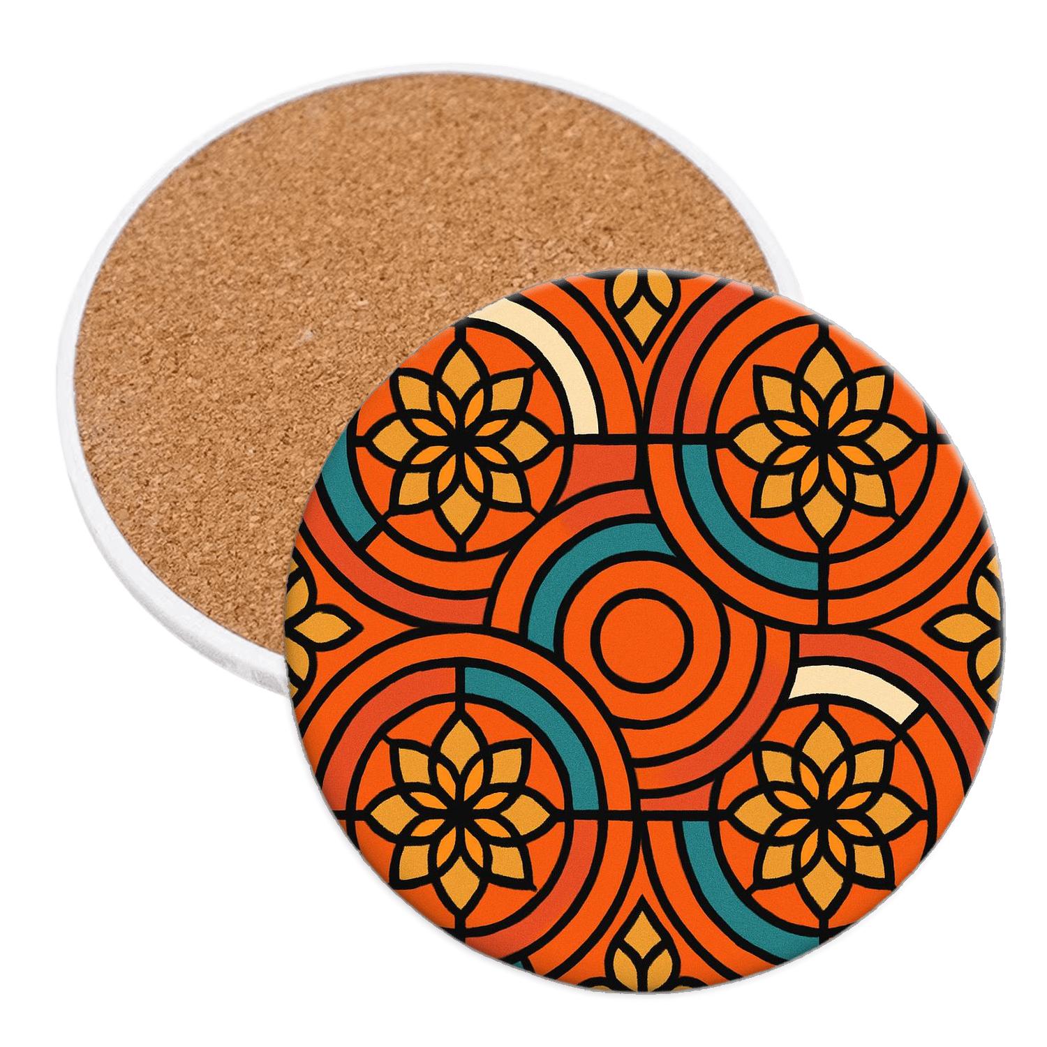 Orphic Sunburst Arabesque Grid wooden table coasters