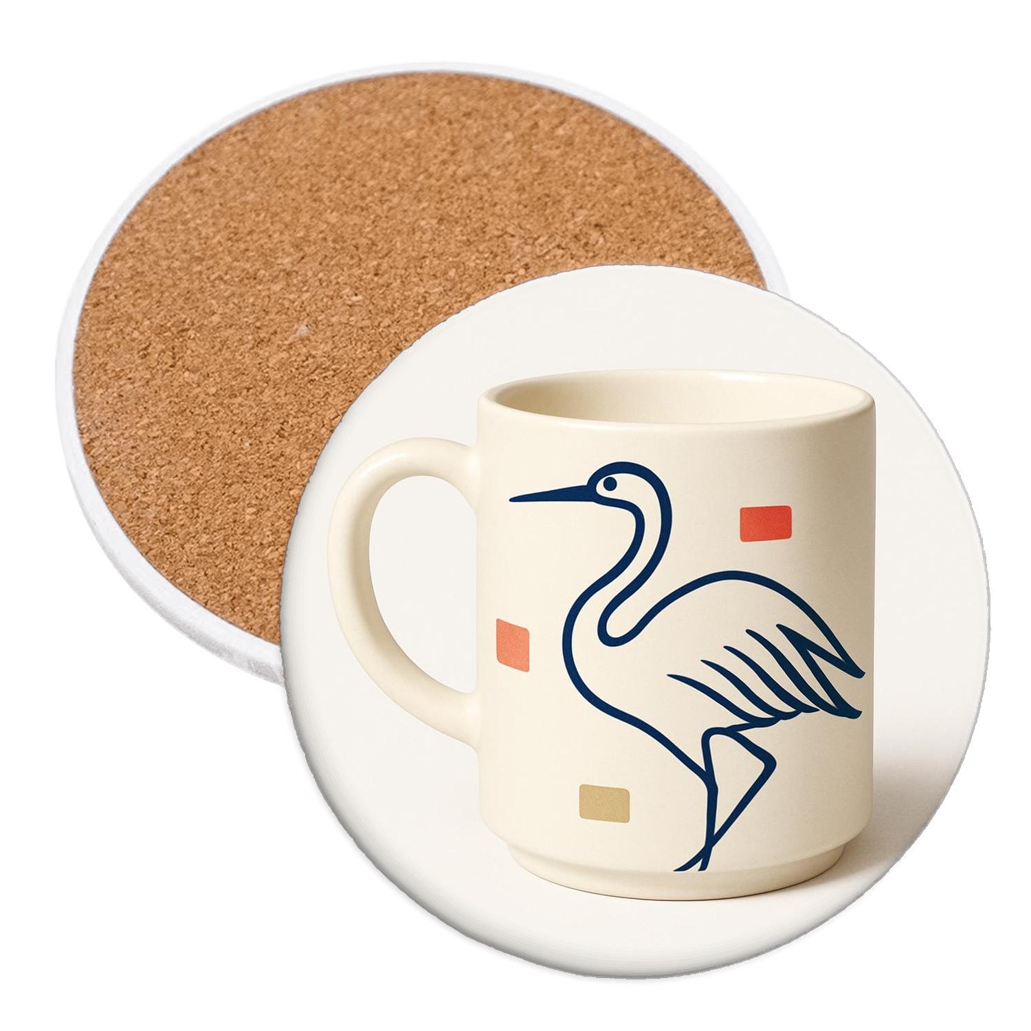 Japanese Crane Rinpa Wave Linework Mug custom engraved coasters