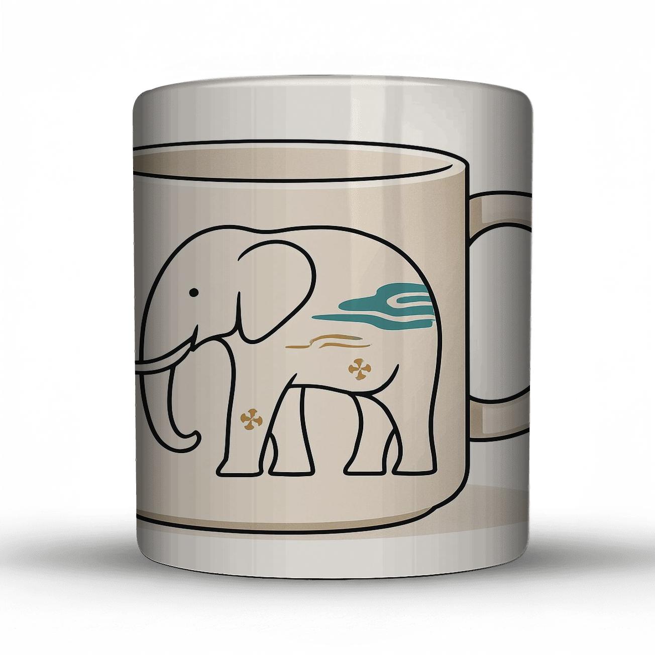 Rinpa Cosmos Elephant Mug Line Art ceramic coffee mugs
