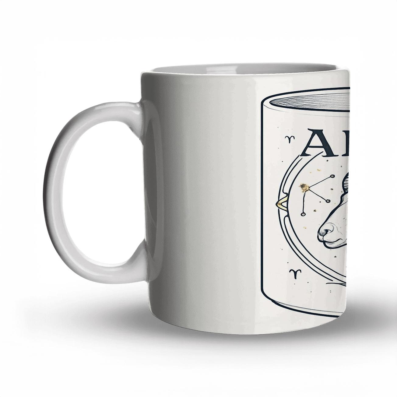 Aries Celestial Ram In Art Deco Star Chart Linework travel mugs with handles