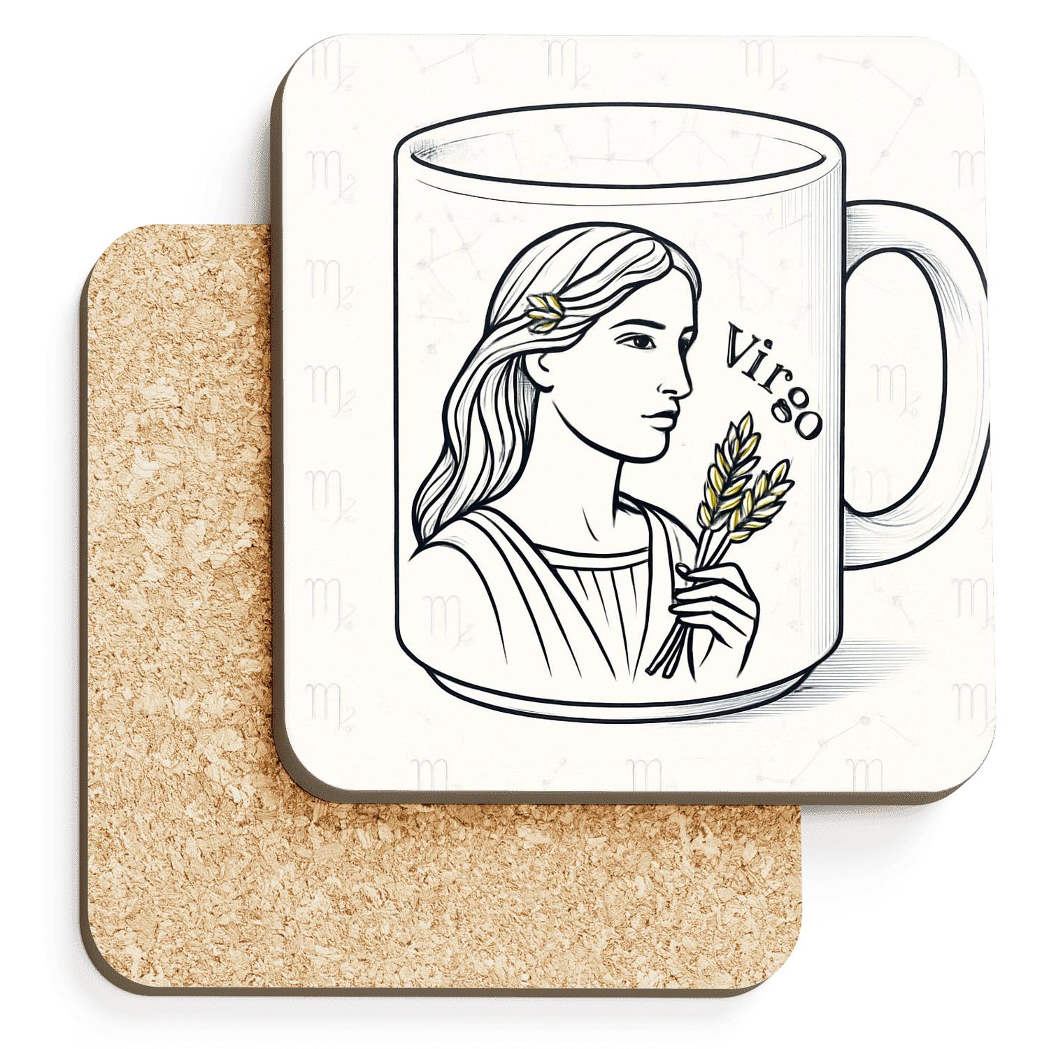 Virgo Botanical Maiden Star Chart Line Art decorative beverage coasters