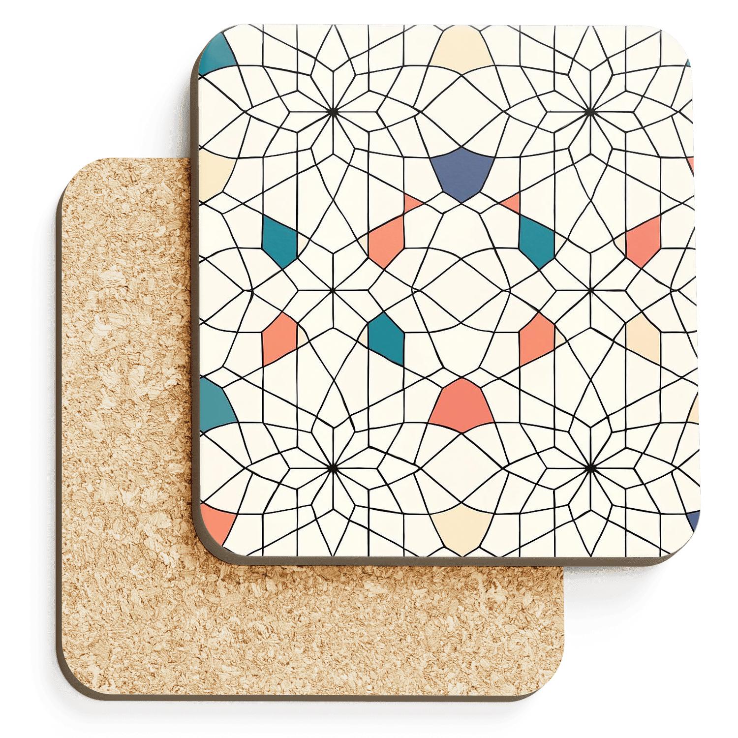 Girih Star Polygon Lattice With Contemporary Minimal Color Inlays custom engraved coasters