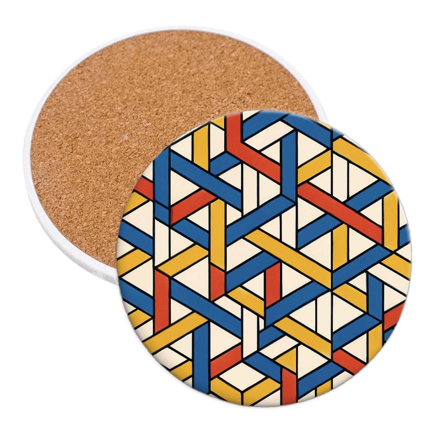 Bauhaus Weaving Study In Interlocking Isometric Ribbons decorative beverage coasters