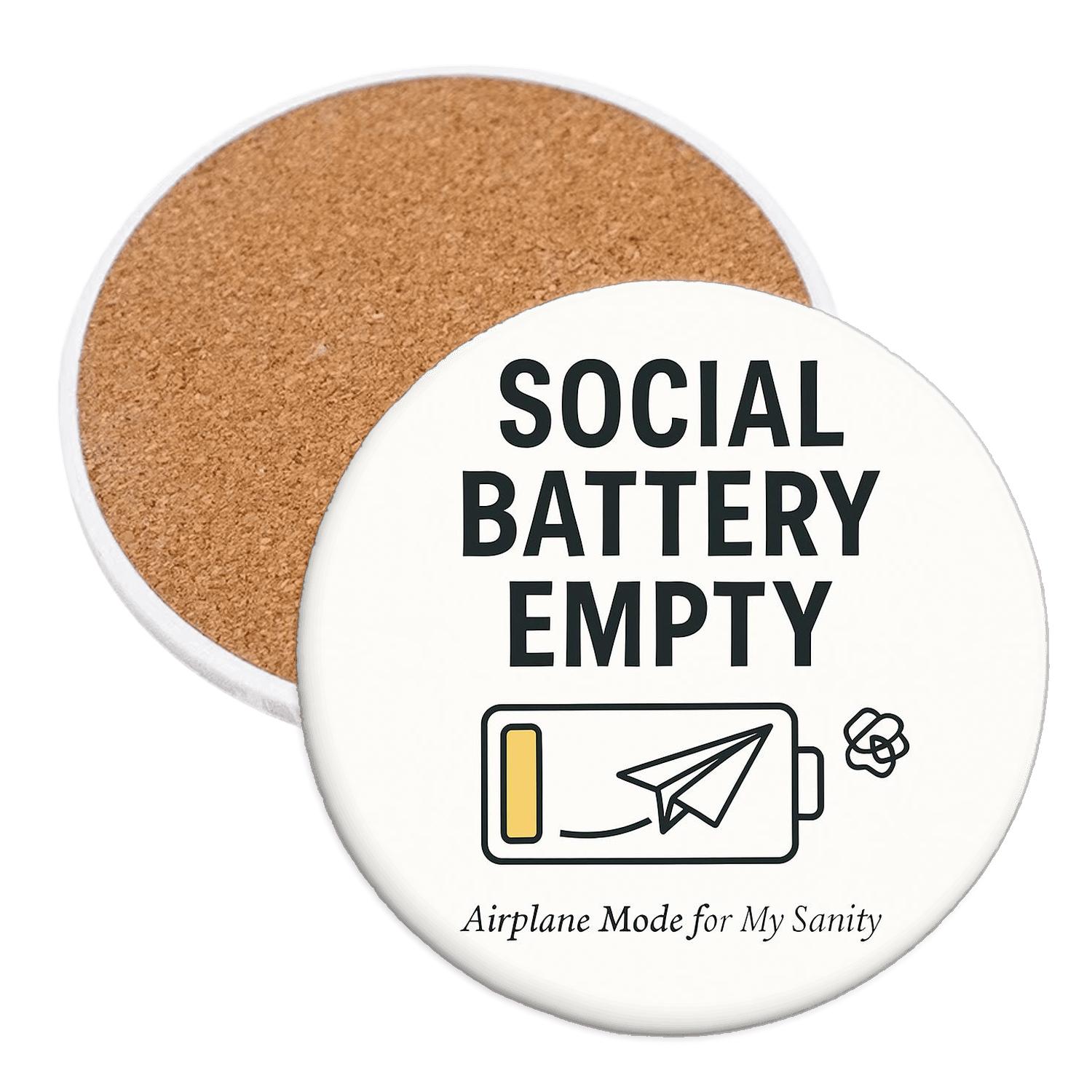 Social Battery In Airplane Mode wooden table coasters