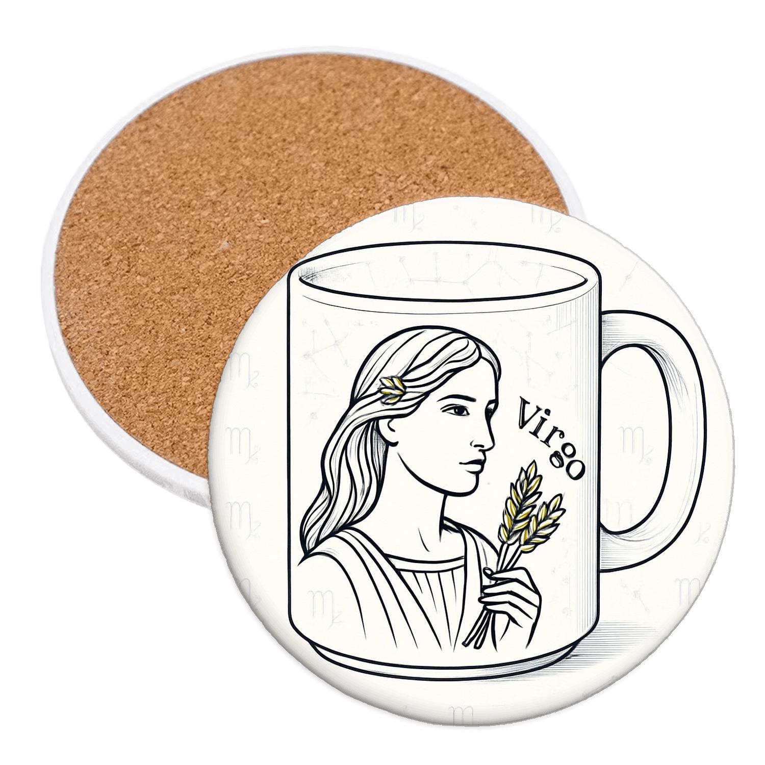 Virgo Botanical Maiden Star Chart Line Art personalized drink coasters