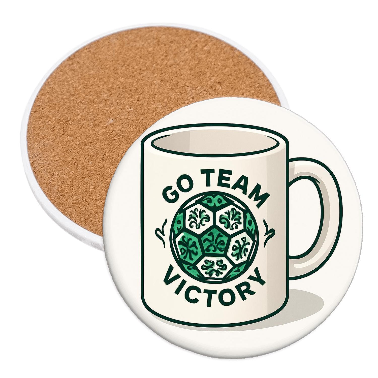 Futbol Mosaic Pentagons Go Team Victory Crest custom engraved coasters