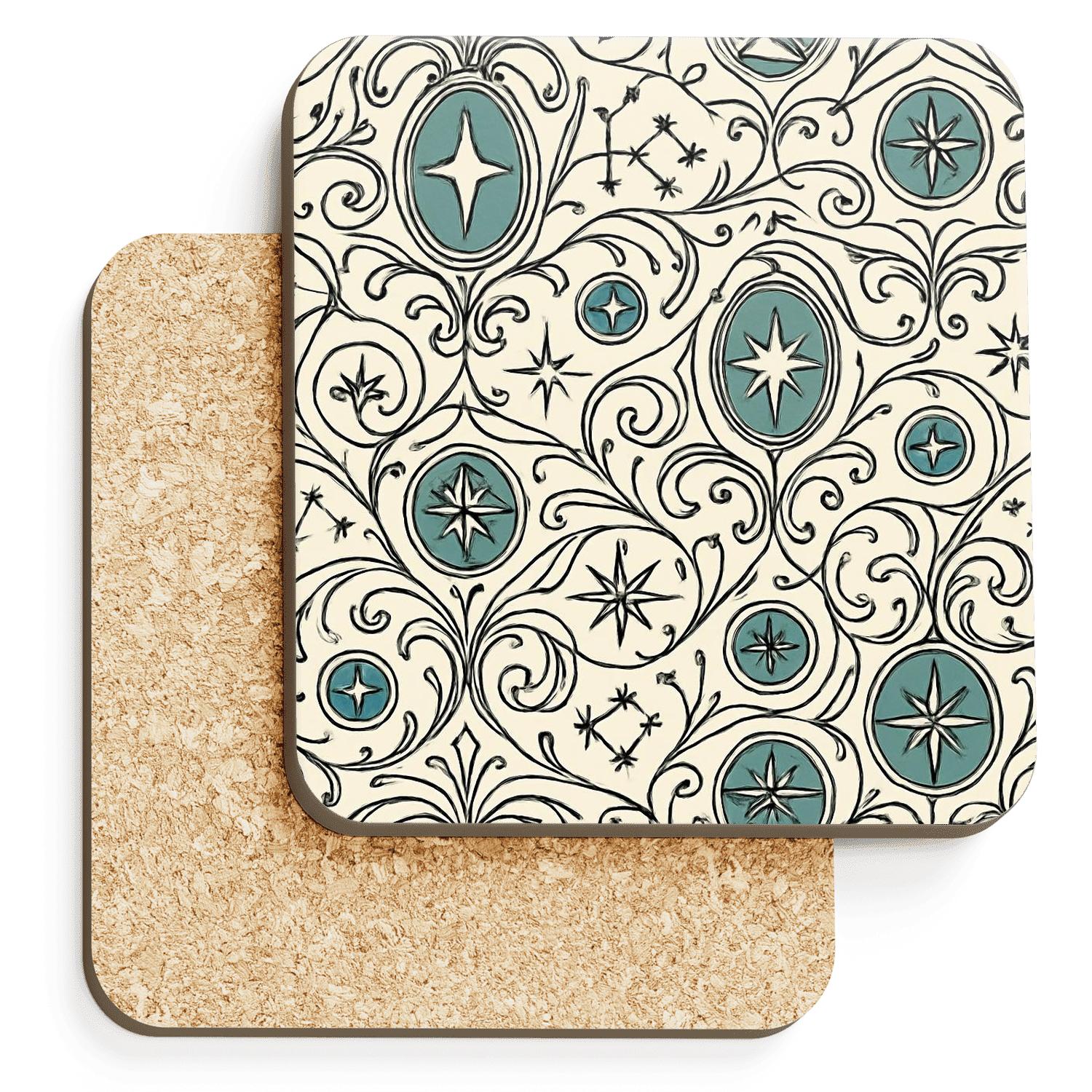 Art Nouveau Star Chart Filigree Repeat wooden table coasters
