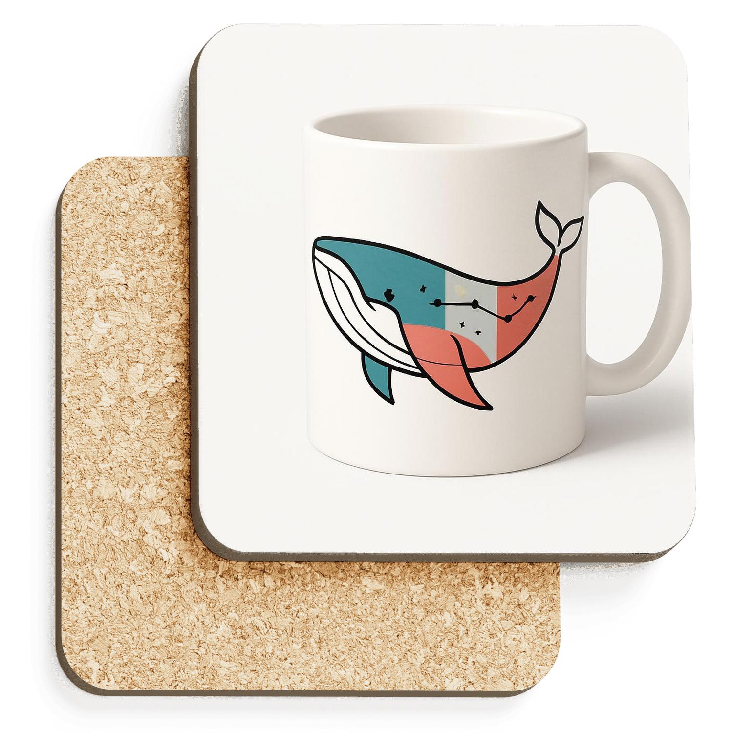 Bauhaus Whale Line Art With Constellation Pattern Mug wooden table coasters