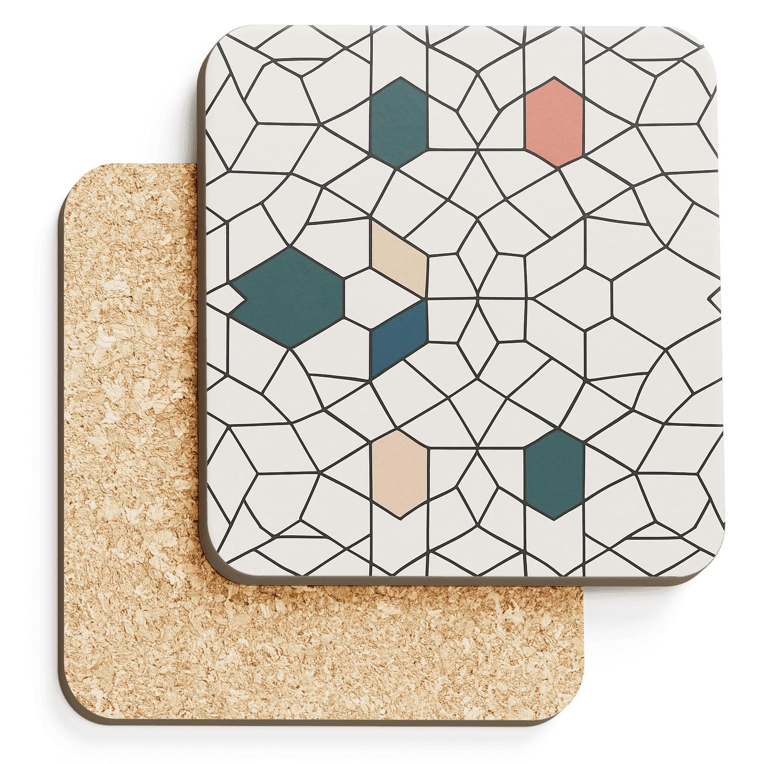Girih Star Lattice Minimal Ornament wooden table coasters