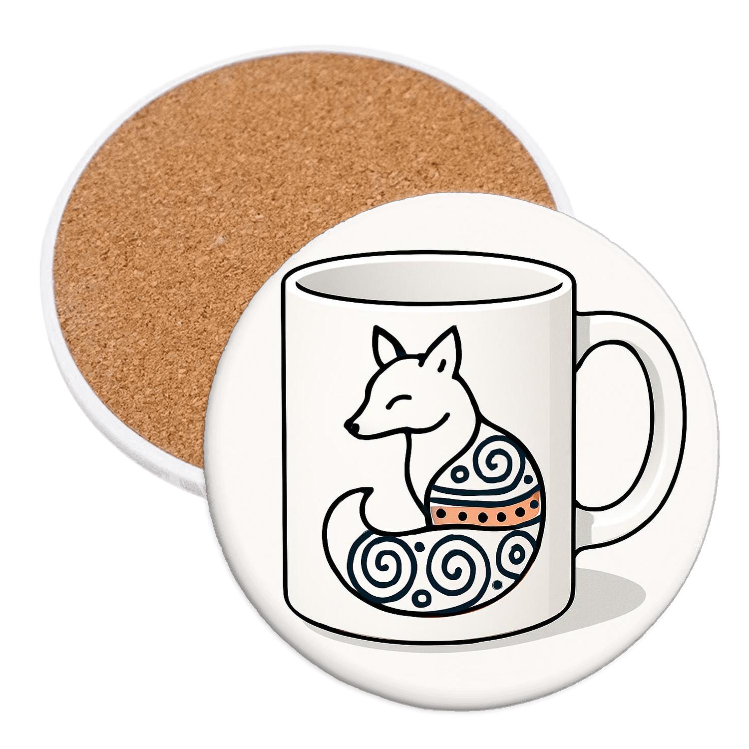 Ainu Spiral Fox Minimal Line Art Mug cork coaster sets