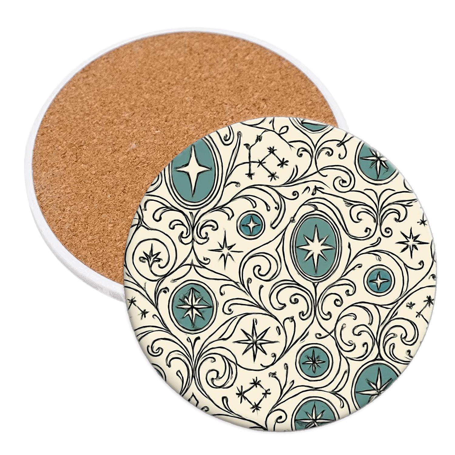 Art Nouveau Star Chart Filigree Repeat custom engraved coasters