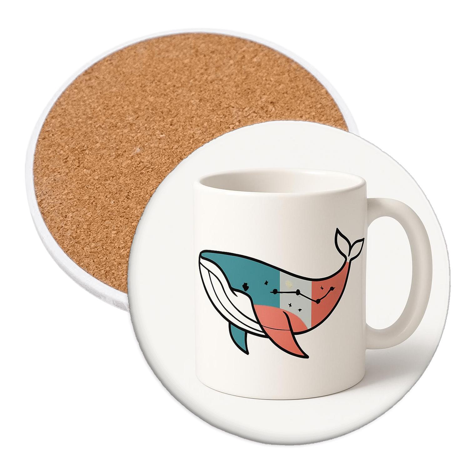 Bauhaus Whale Line Art With Constellation Pattern Mug stone coaster collections