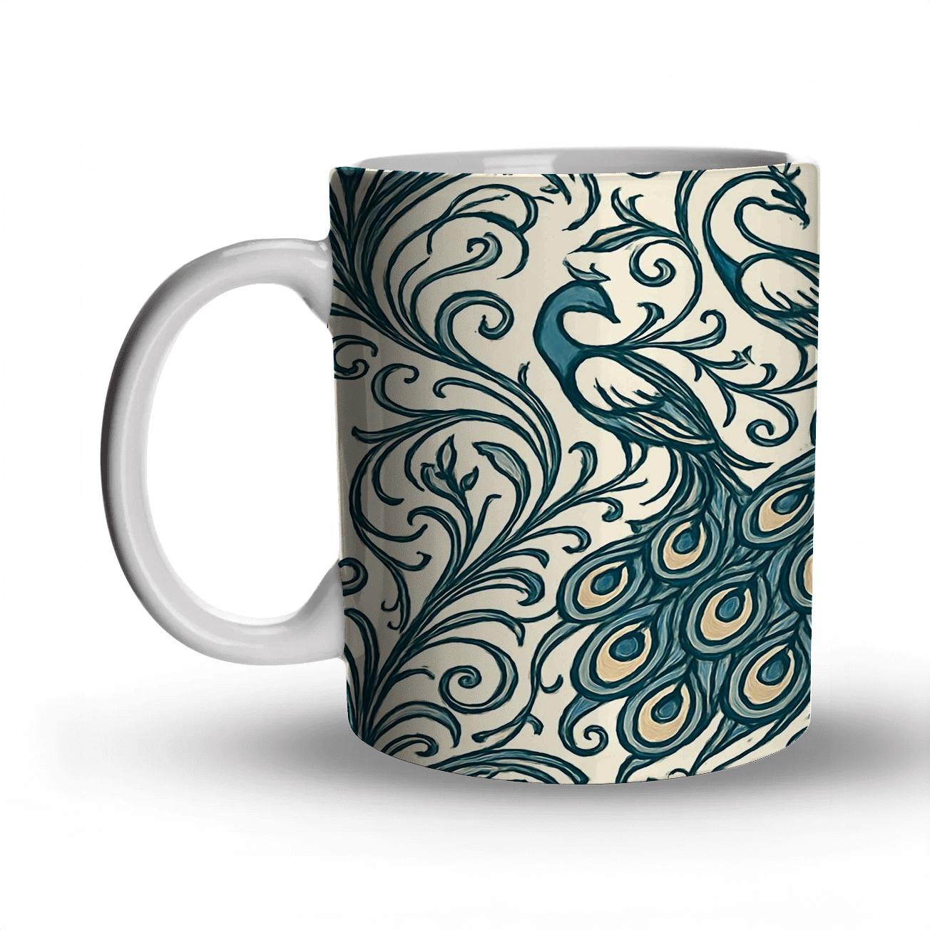 Art Nouveau Peacock Whiplash Mosaic personalized mugs
