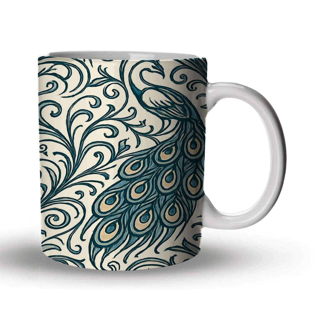 Art Nouveau Peacock Whiplash Mosaic personalized mugs
