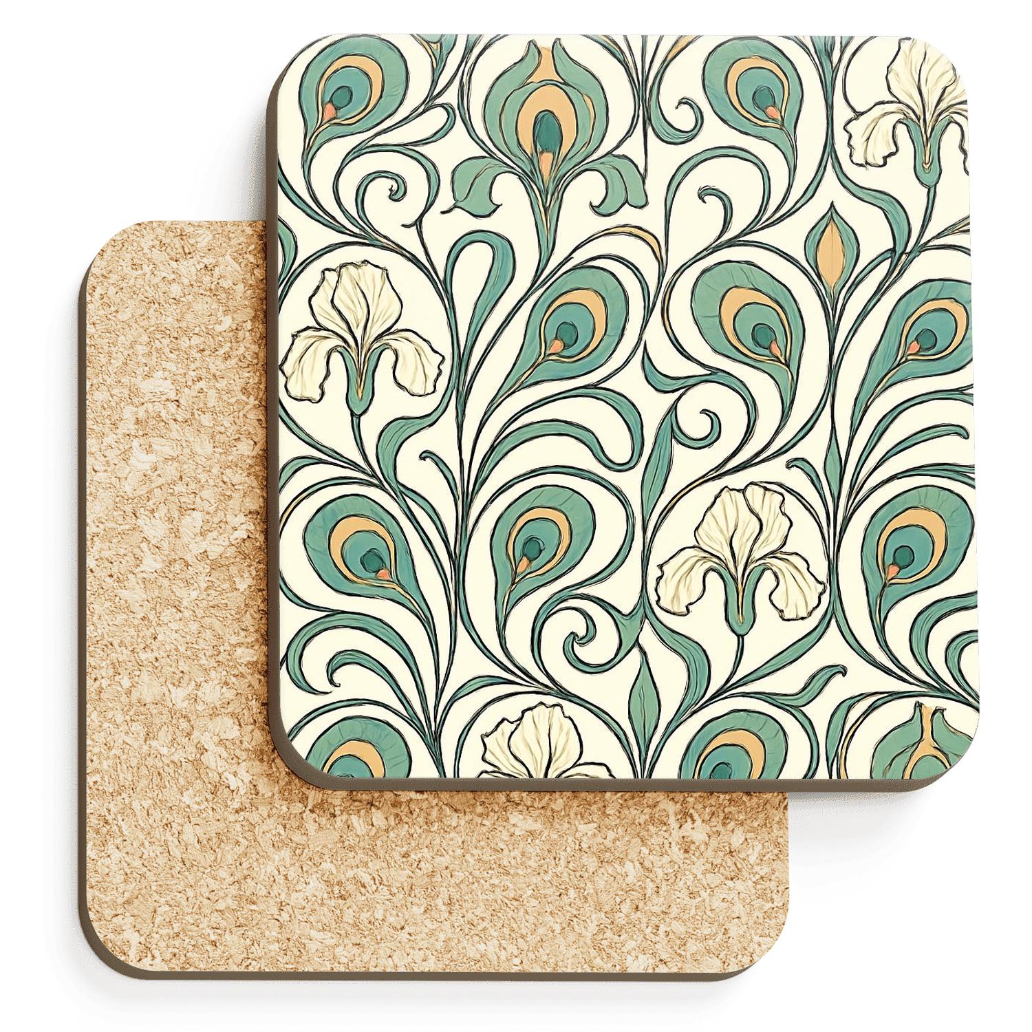 Art Nouveau Peacock Whiplash Tile coasters for home decor