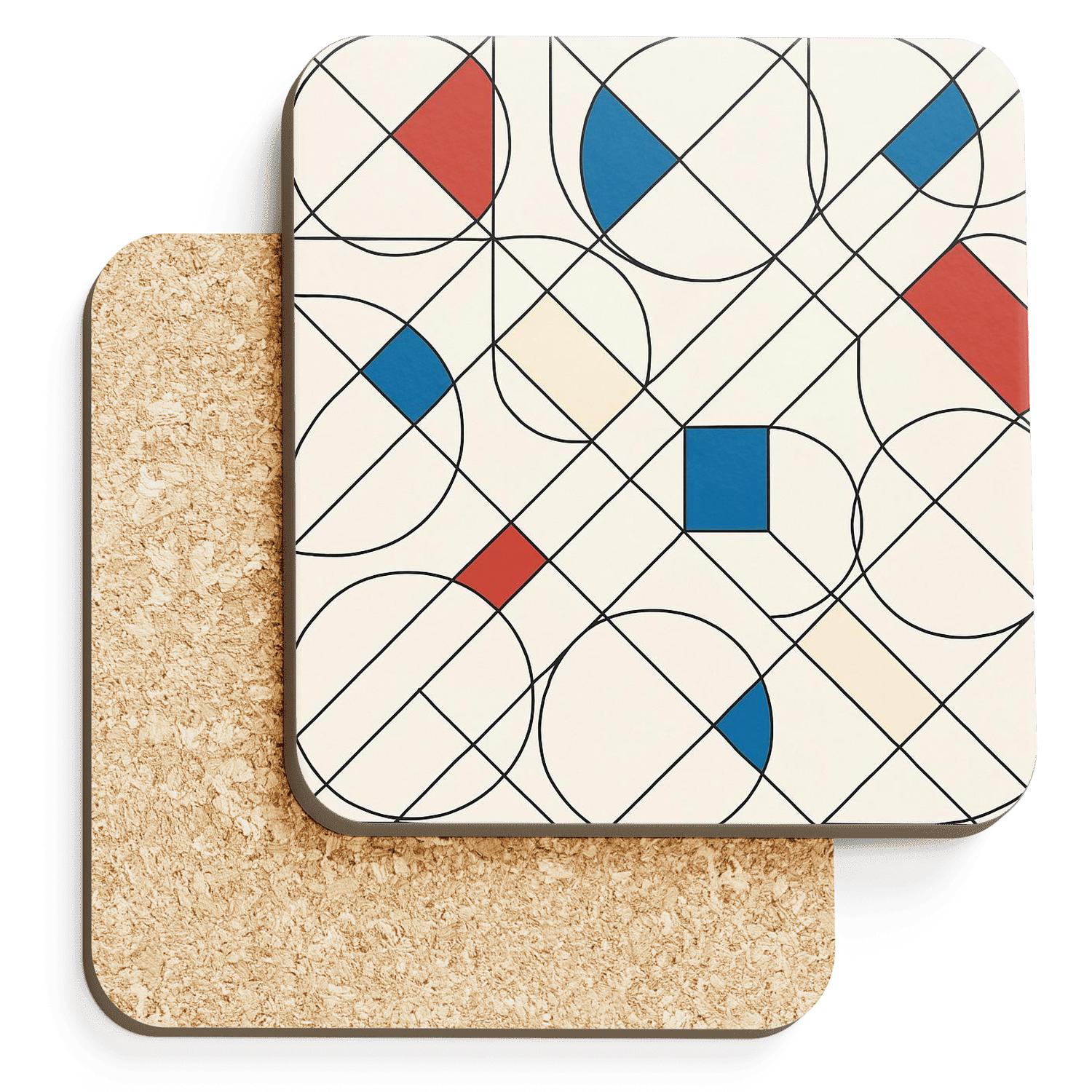 Suprematist Orbit Lattice cork coaster sets