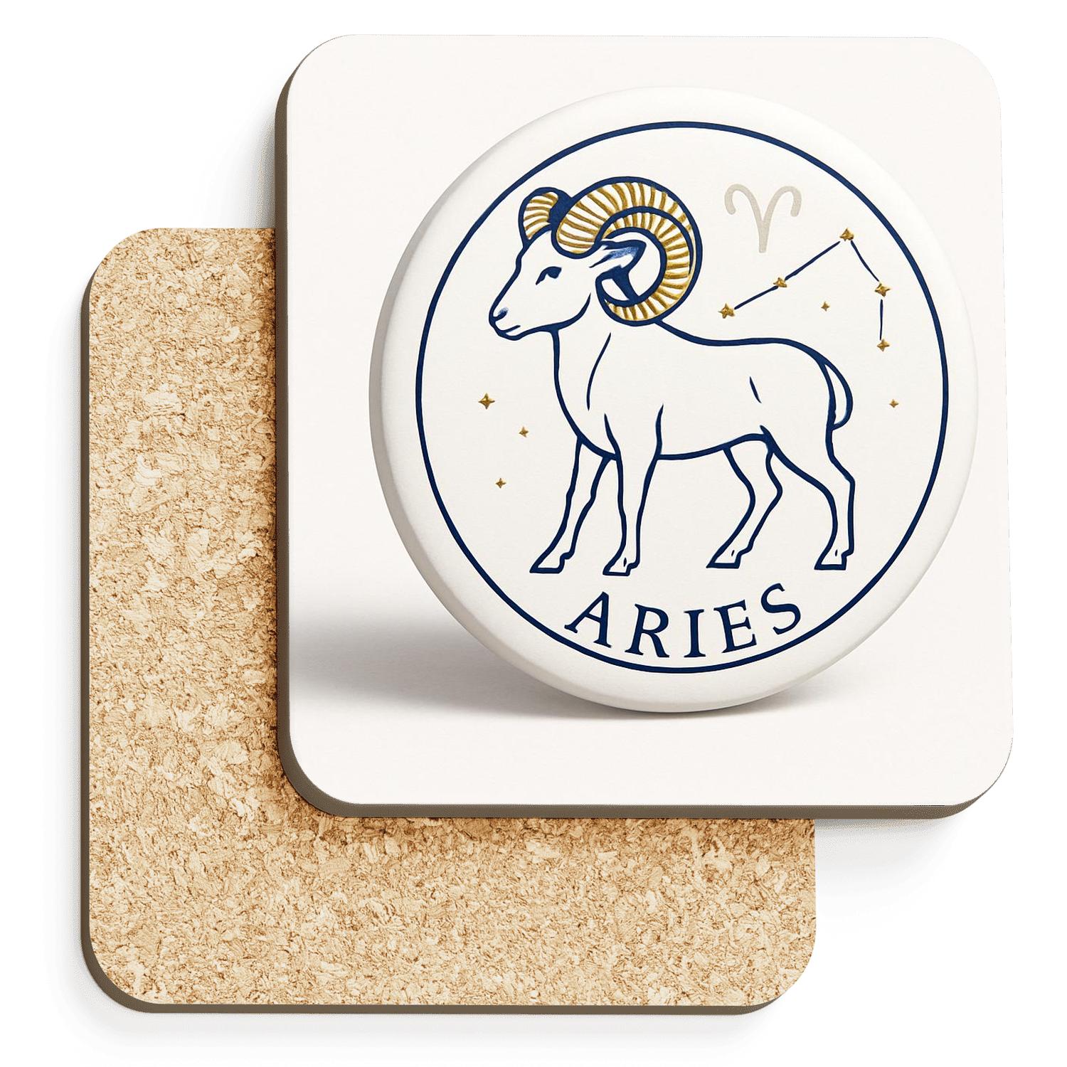 Aries Art Deco Ram Constellation Seal wooden table coasters