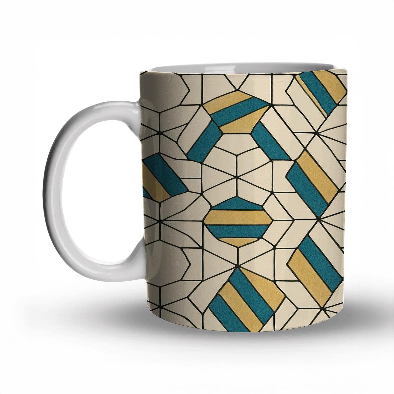 Girih Star Polygon Minimal Mosaic custom printed mugs
