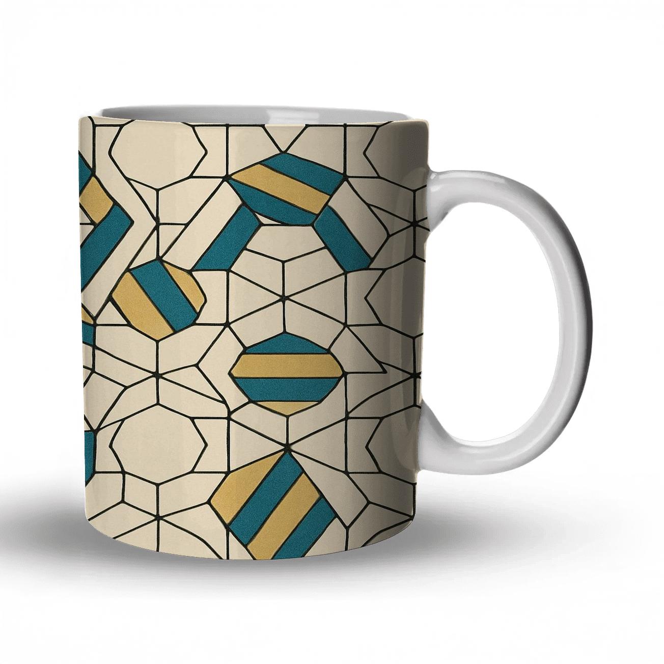 Girih Star Polygon Minimal Mosaic custom printed mugs