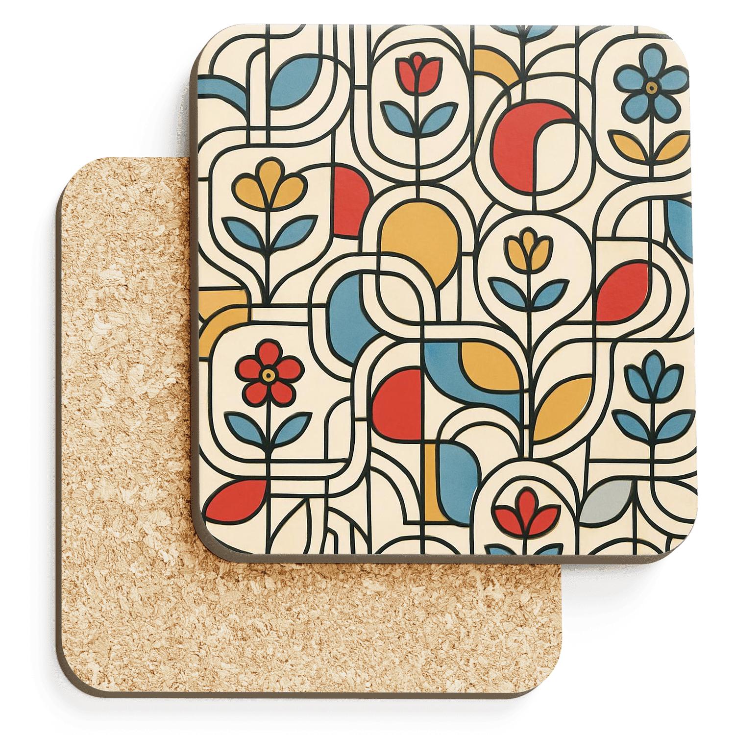 Bauhaus Weimar Ribbon Grid Florals elegant tabletop coasters