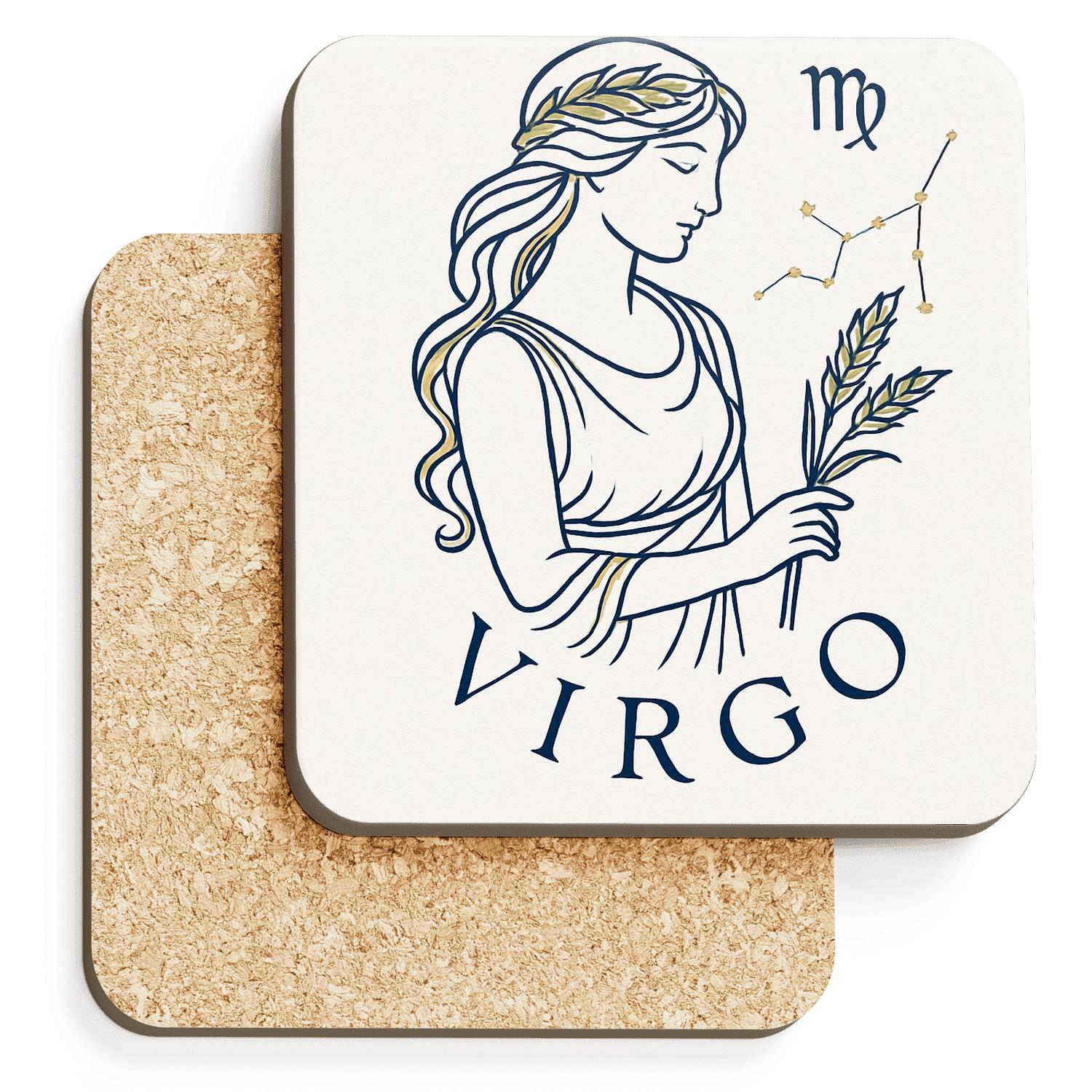 Virgo Art Nouveau Maiden Botanical Star Chart cork coaster sets