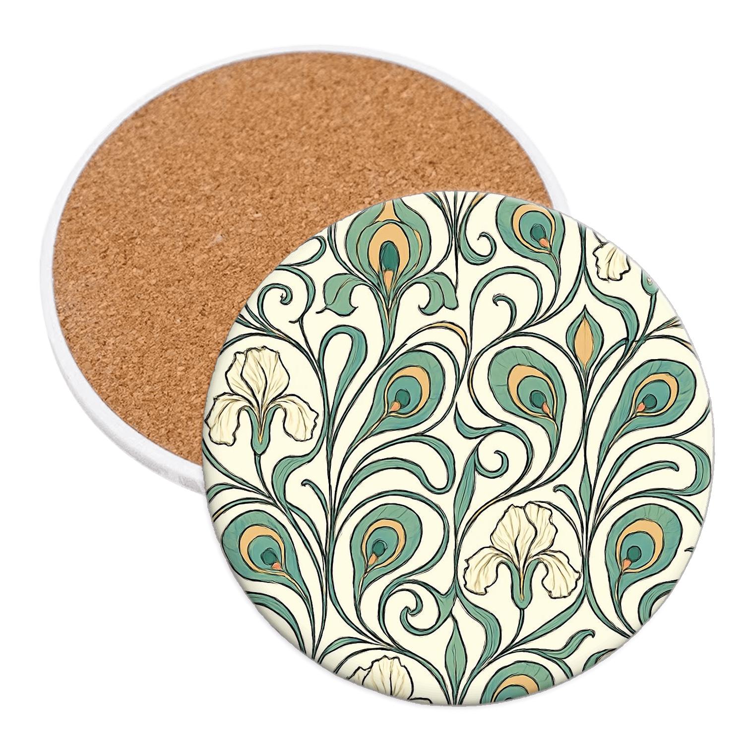 Art Nouveau Peacock Whiplash Tile stone coaster collections