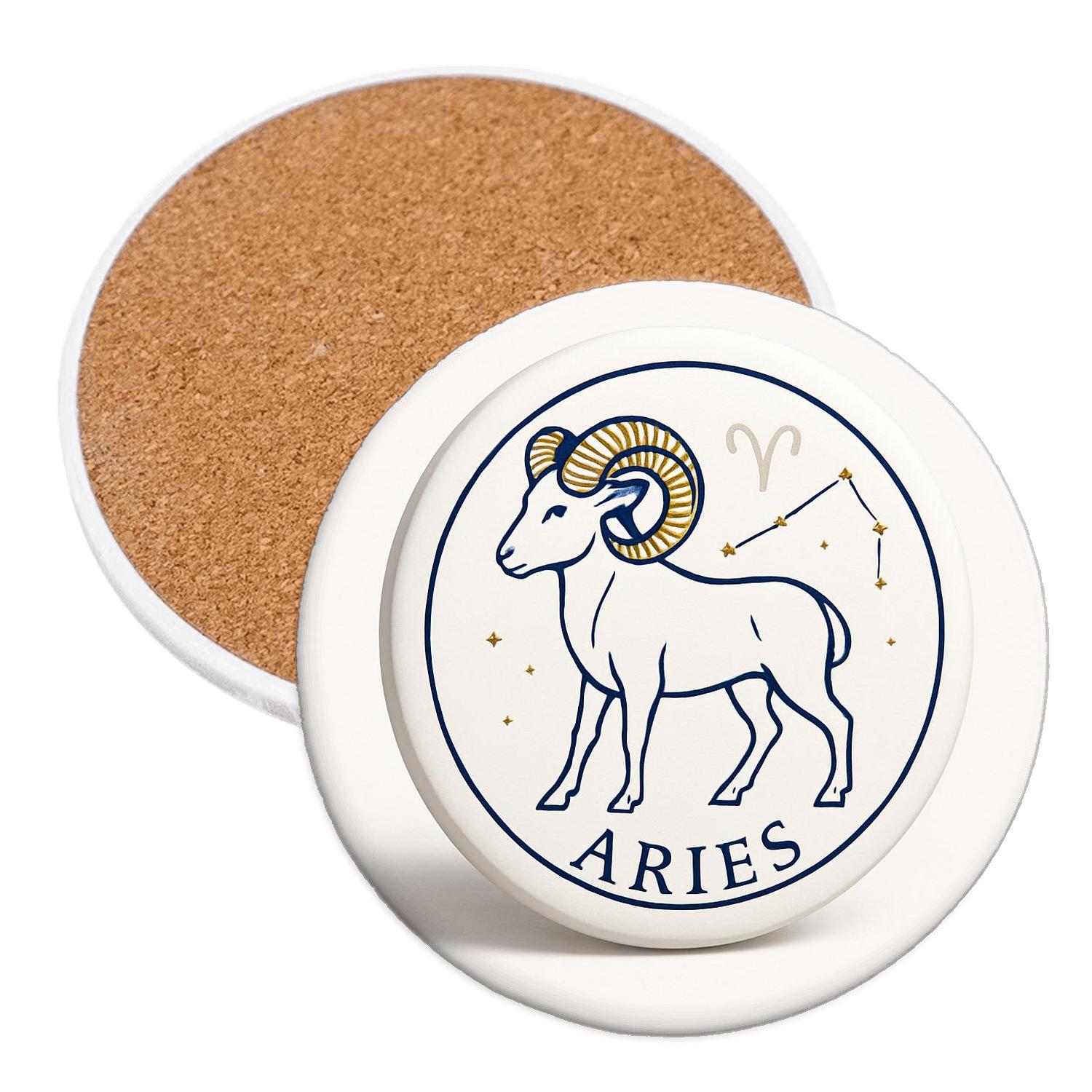 Aries Art Deco Ram Constellation Seal cork coaster sets