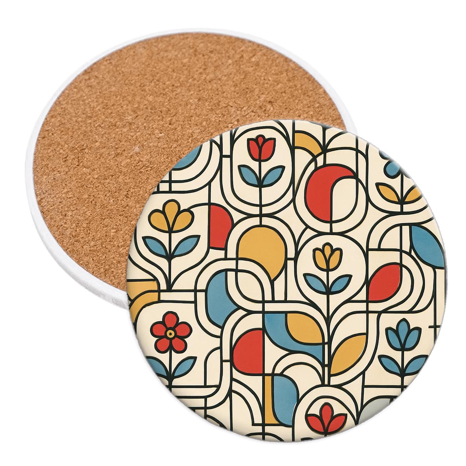 Bauhaus Weimar Ribbon Grid Florals elegant tabletop coasters