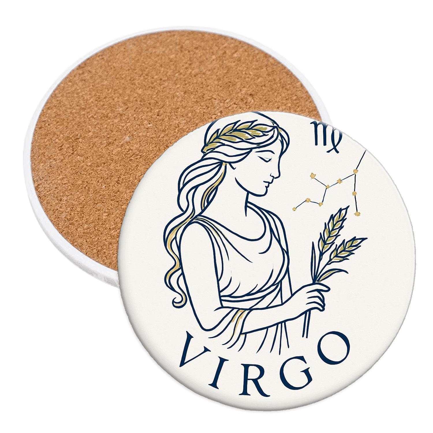Virgo Art Nouveau Maiden Botanical Star Chart personalized drink coasters