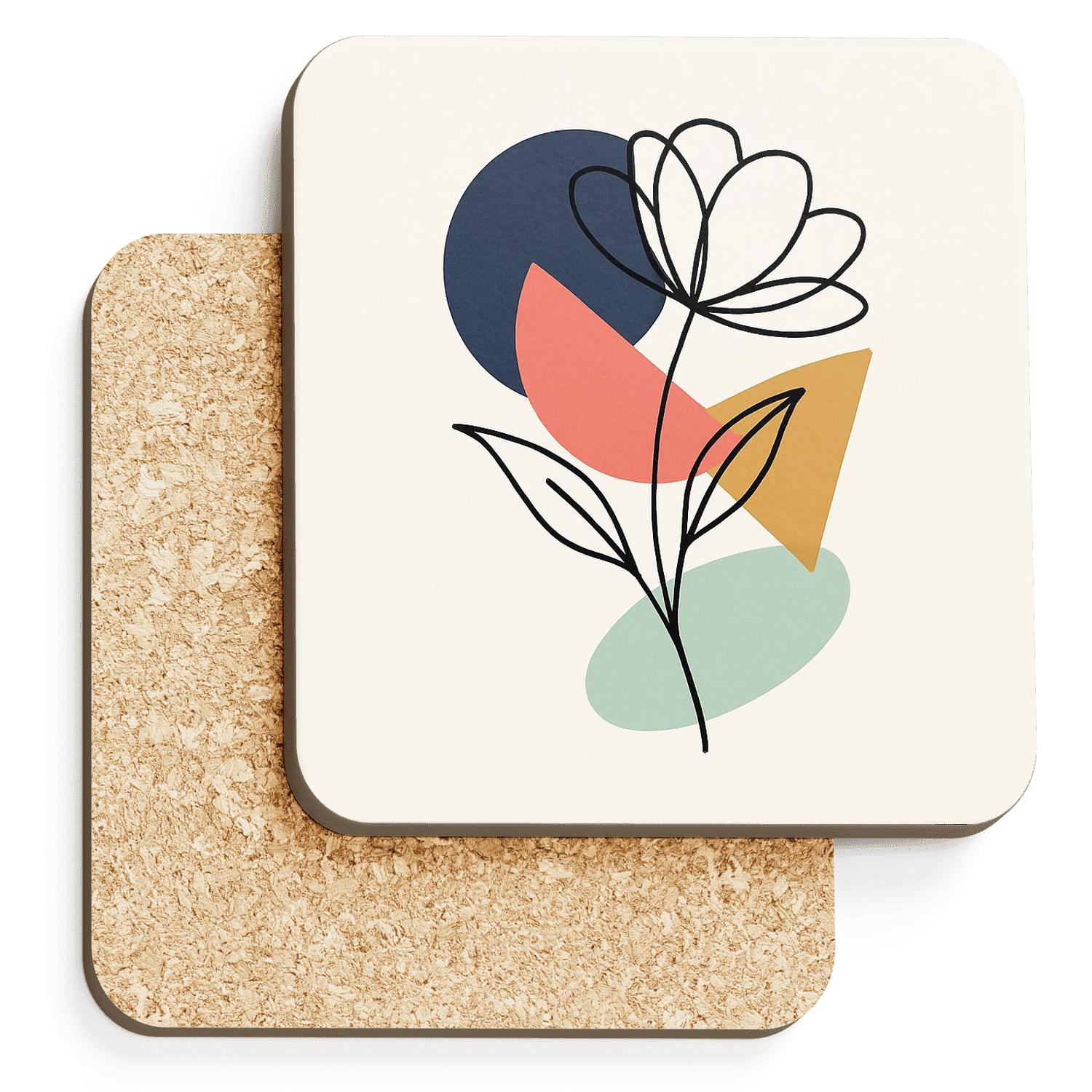 Orbit Bloom Line Art decorative beverage coasters