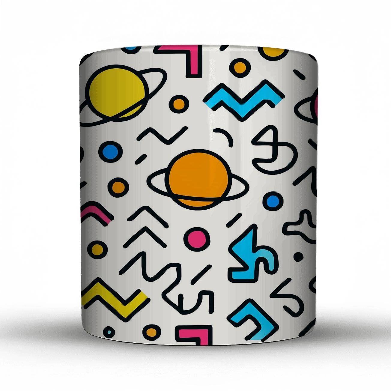 Memphis Bauhaus Orbit Glyphs insulated thermal mugs