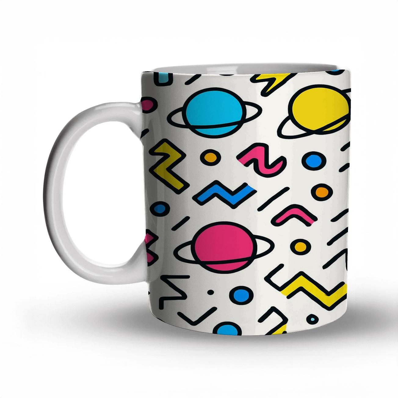Memphis Bauhaus Orbit Glyphs insulated thermal mugs