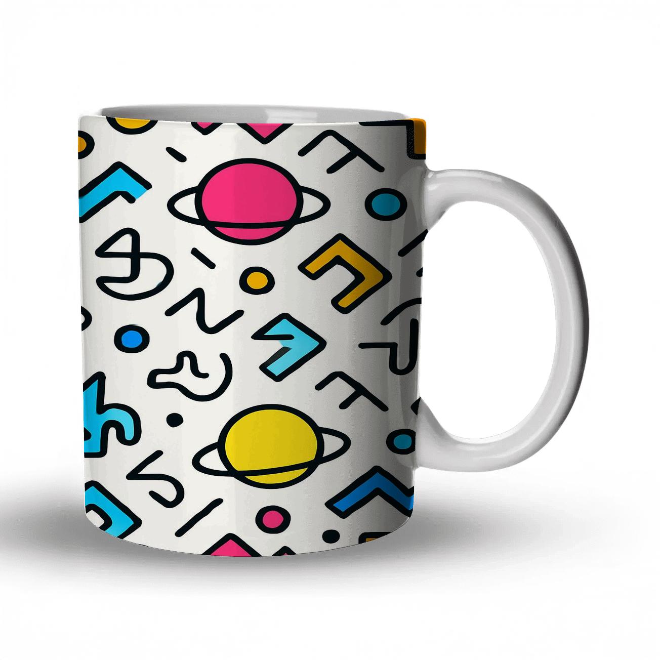 Memphis Bauhaus Orbit Glyphs insulated thermal mugs