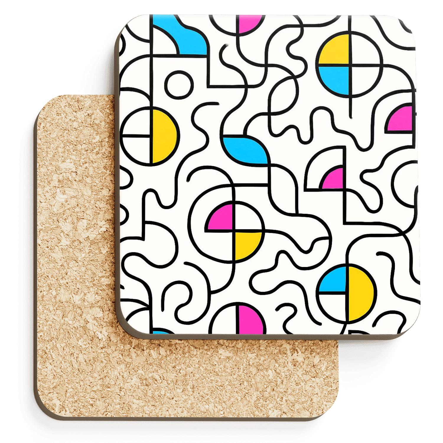 Memphis Bauhaus Orbit Linework absorbent drink coasters