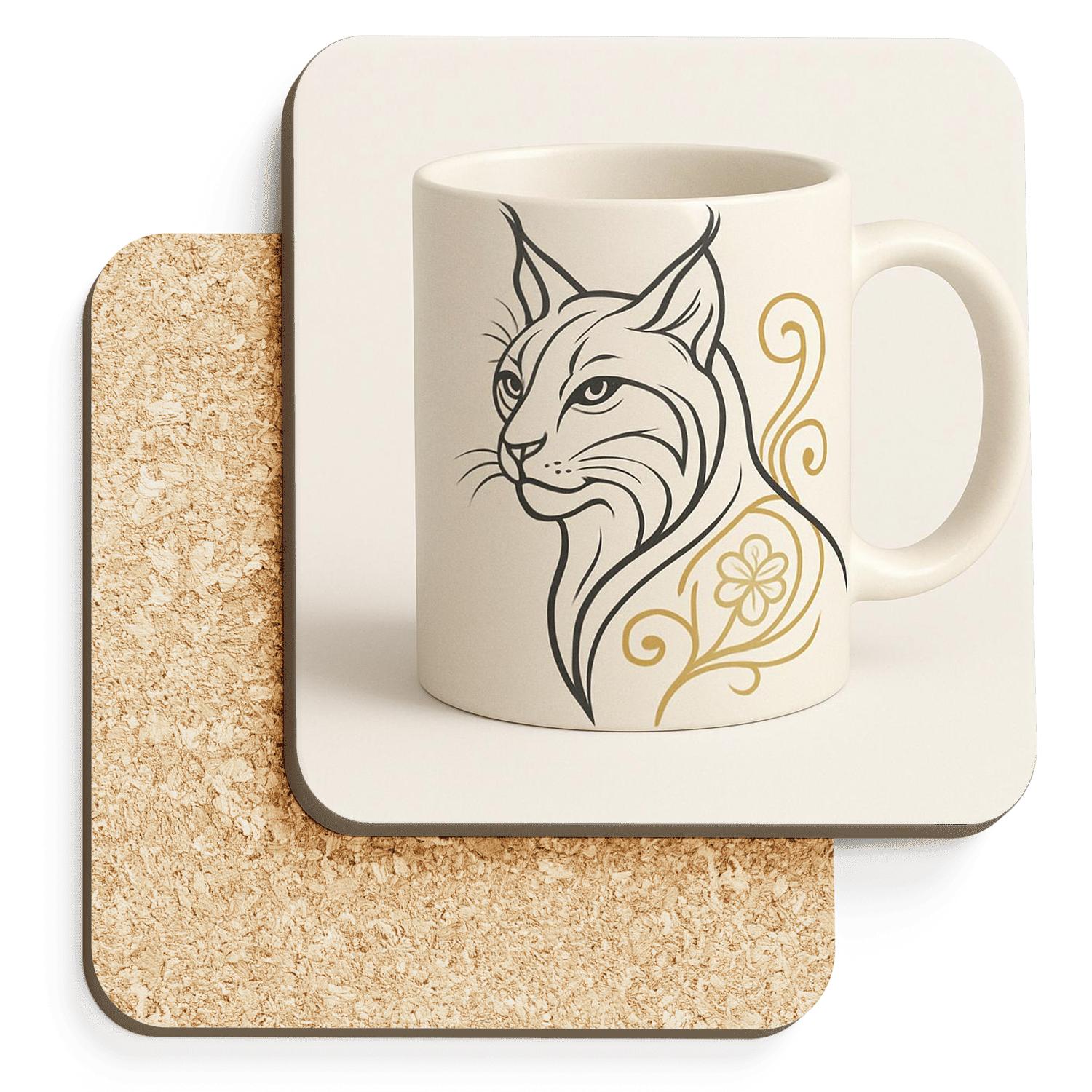 Art Nouveau Lynx Ornamental Minimal Wrap wooden table coasters