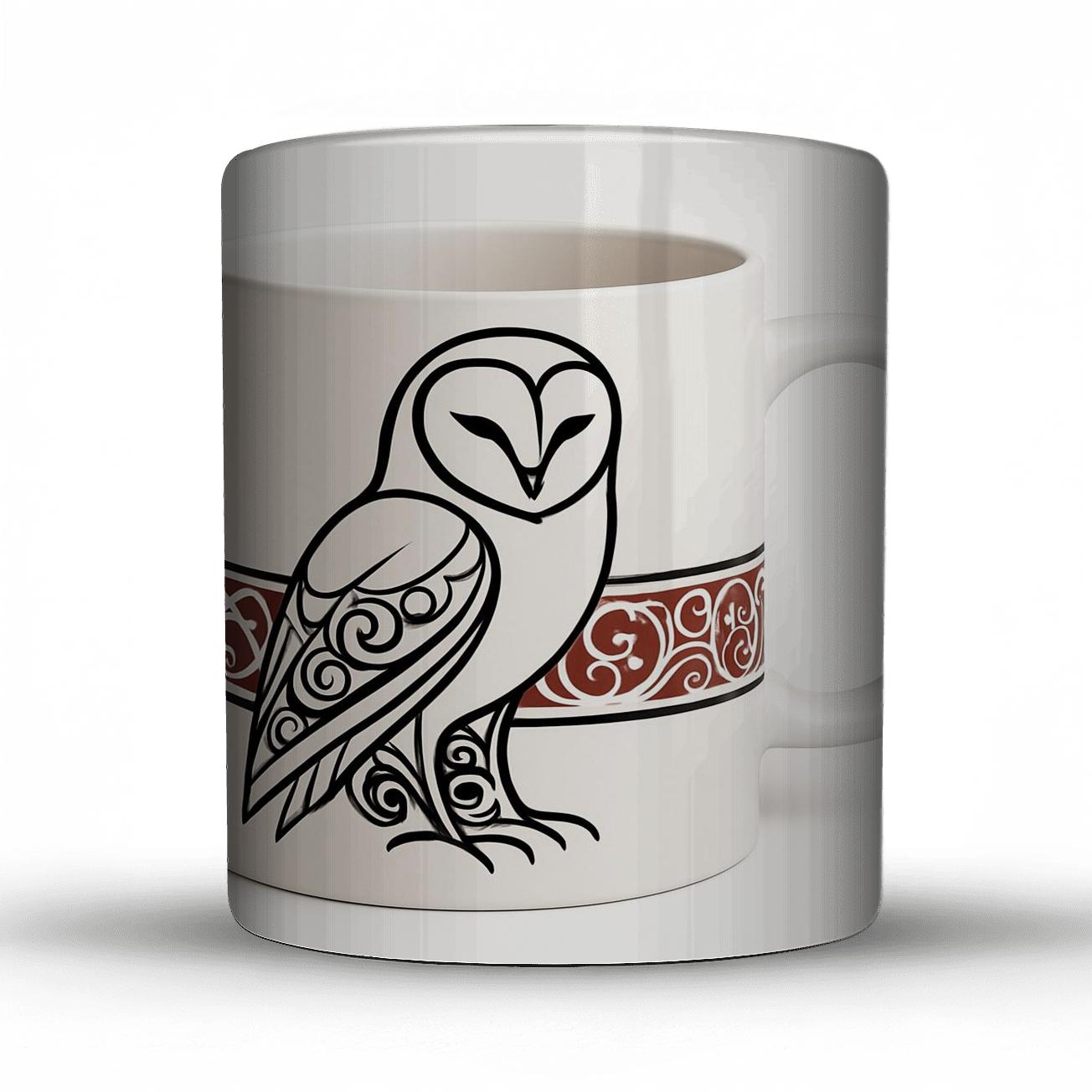 Rinpa Barn Owl Filigree Minimal Linework premium drinkware mugs