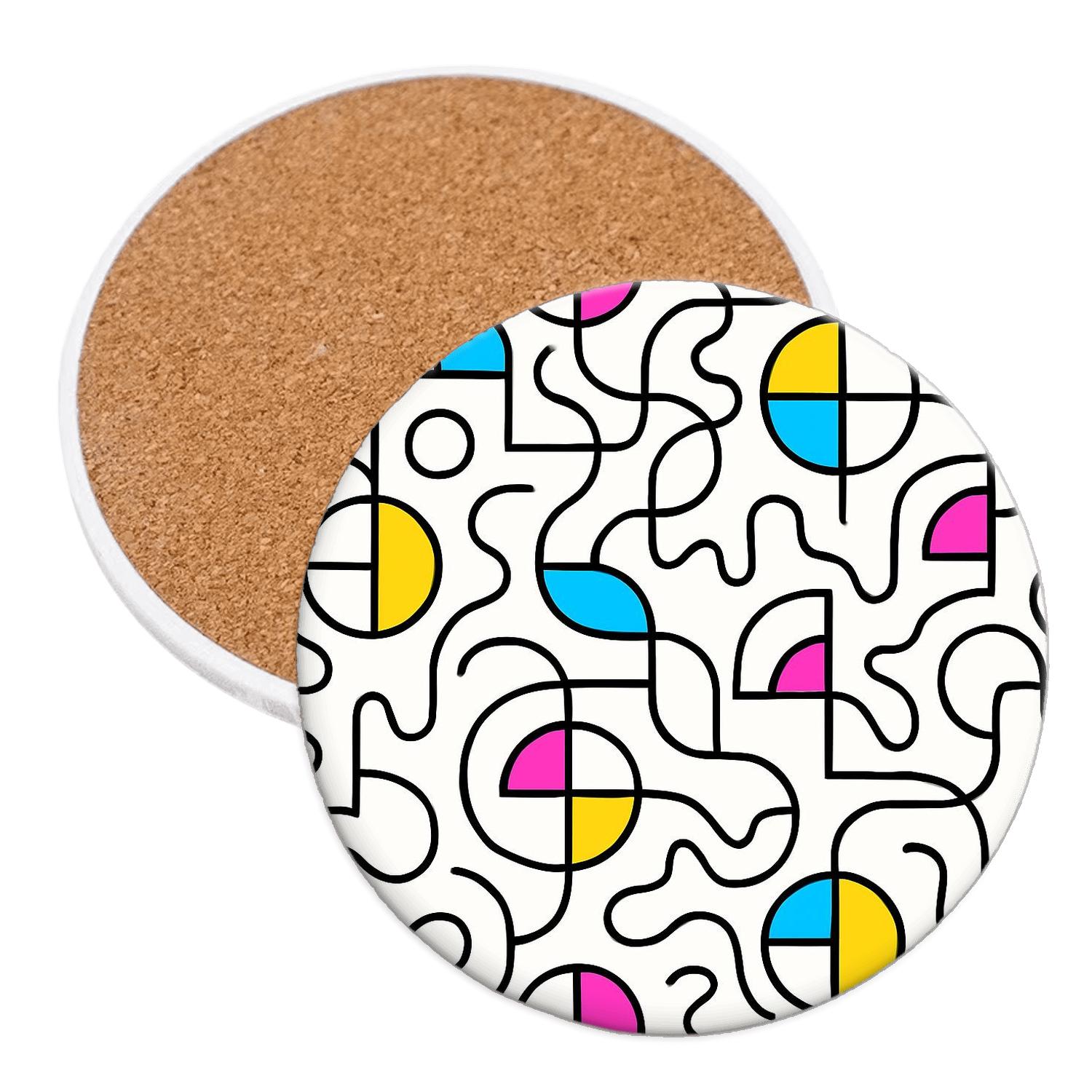 Memphis Bauhaus Orbit Linework cork coaster sets