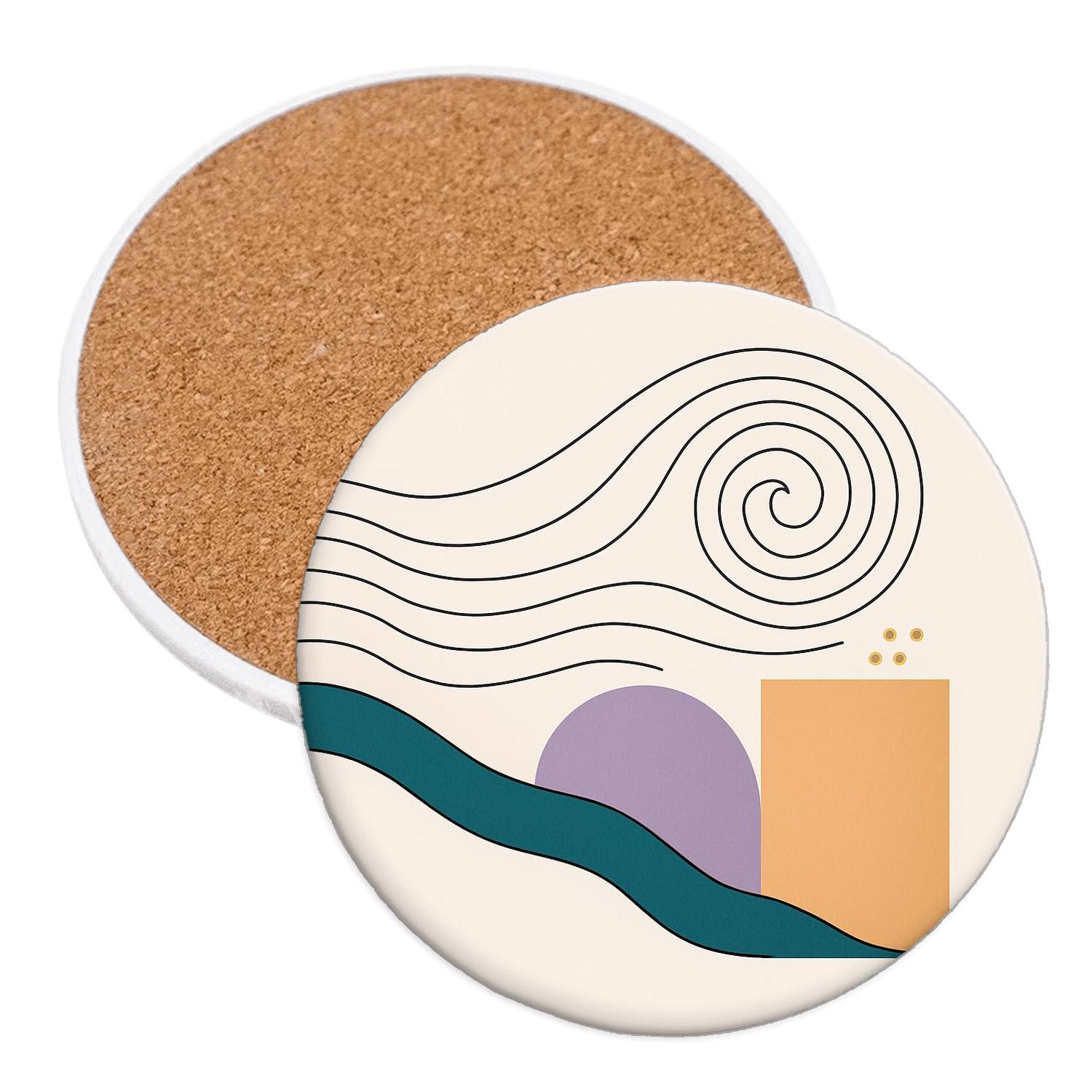 Tidal Geometry Line Art elegant tabletop coasters