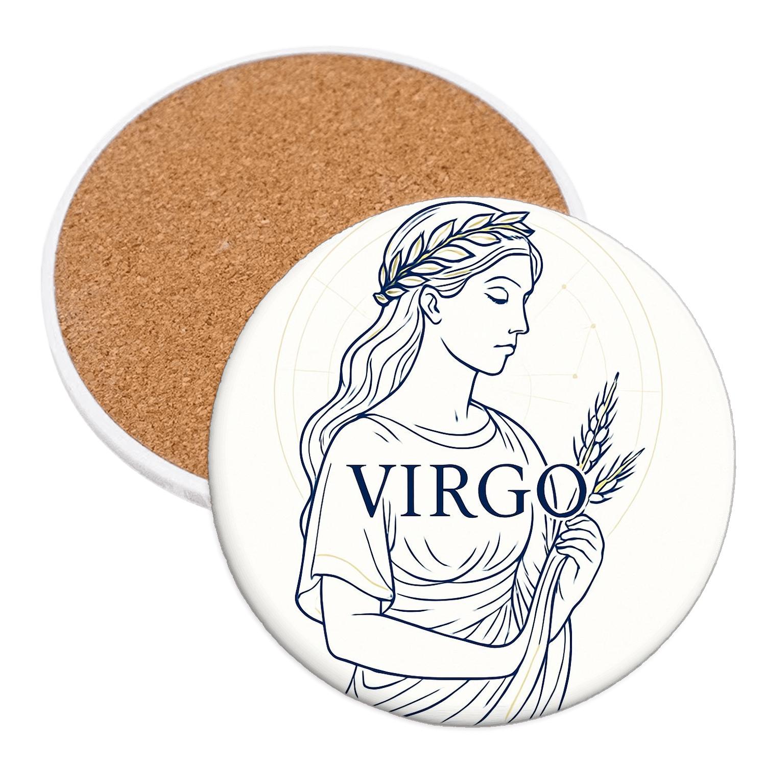 Virgo Astrolabe Minimal Maiden Seal custom engraved coasters