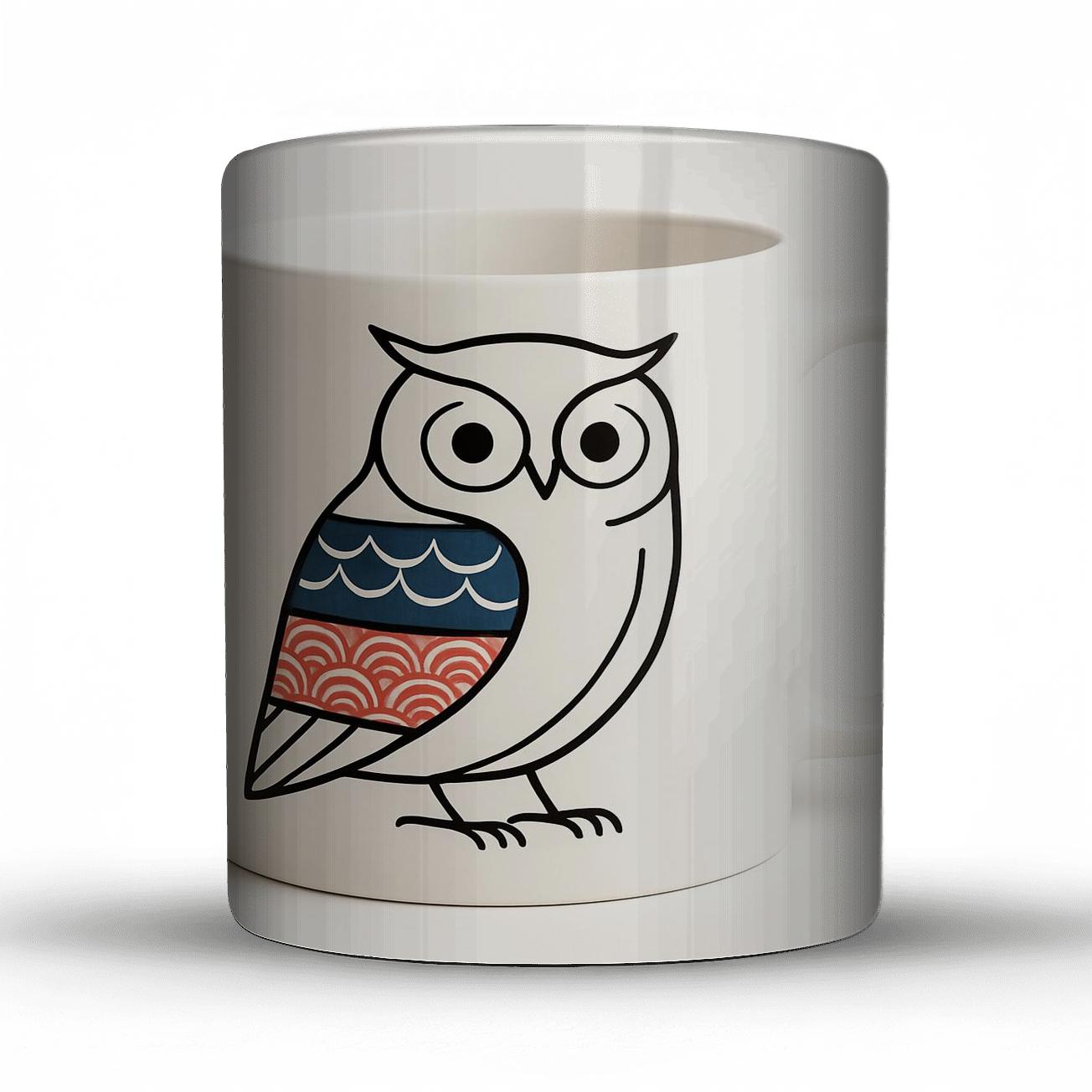 Indigo Owl Ukiyo E Minimal Line Art Mug Wrap decorative mug sets
