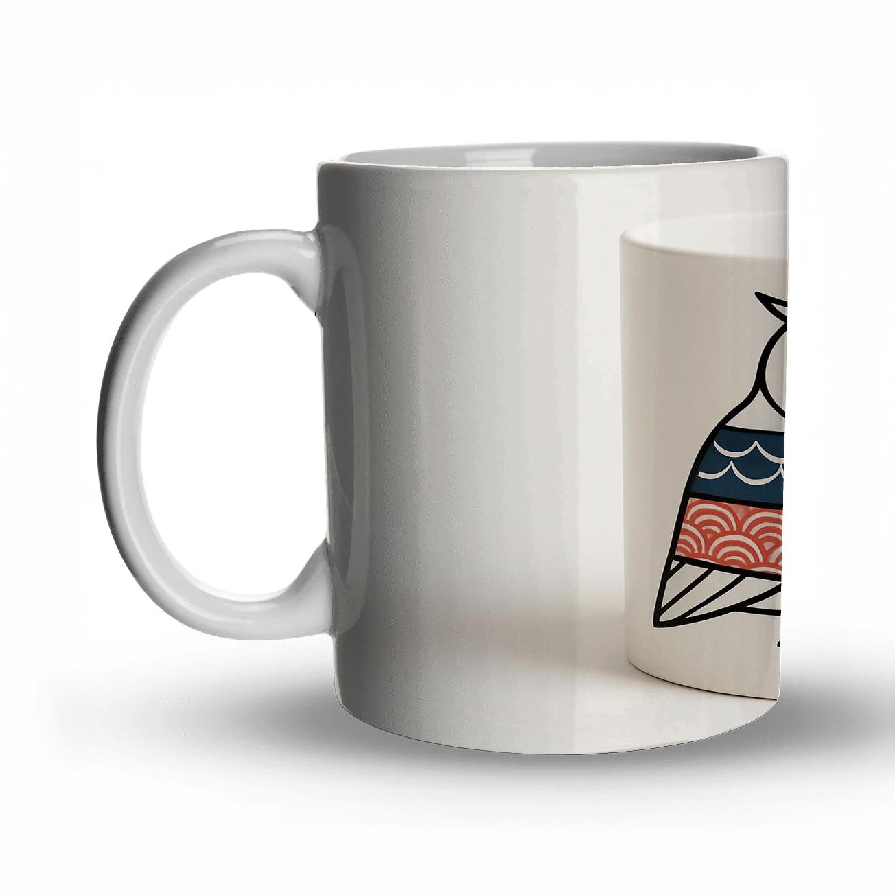 Indigo Owl Ukiyo E Minimal Line Art Mug Wrap decorative mug sets