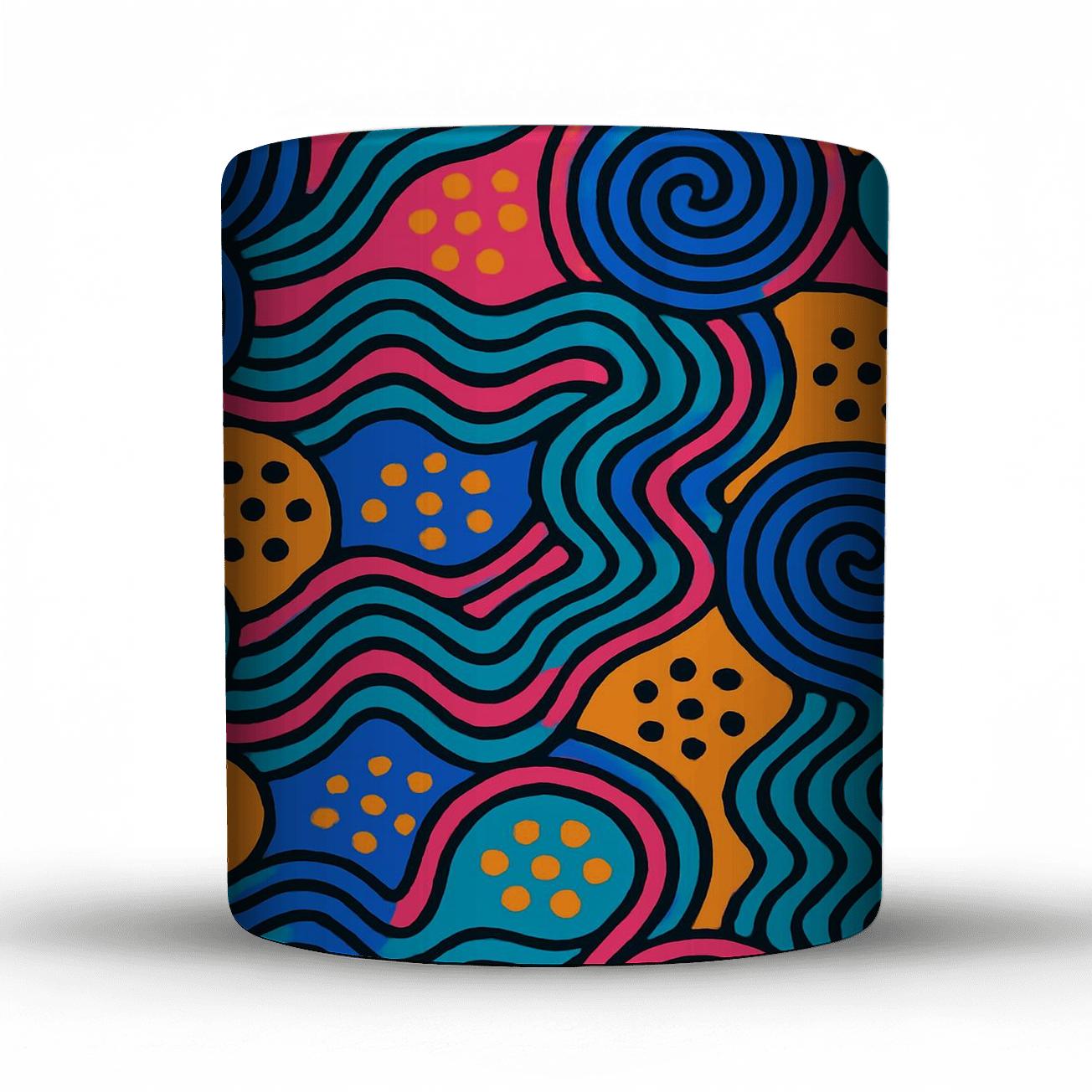 Ultramarine Indigo Adire Op Art Waves travel mugs with handles
