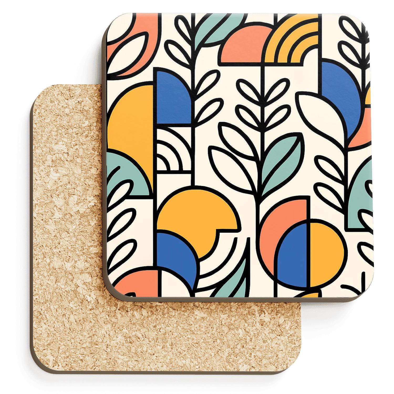 Neo Memphis Bauhaus Botanical Tiles absorbent drink coasters