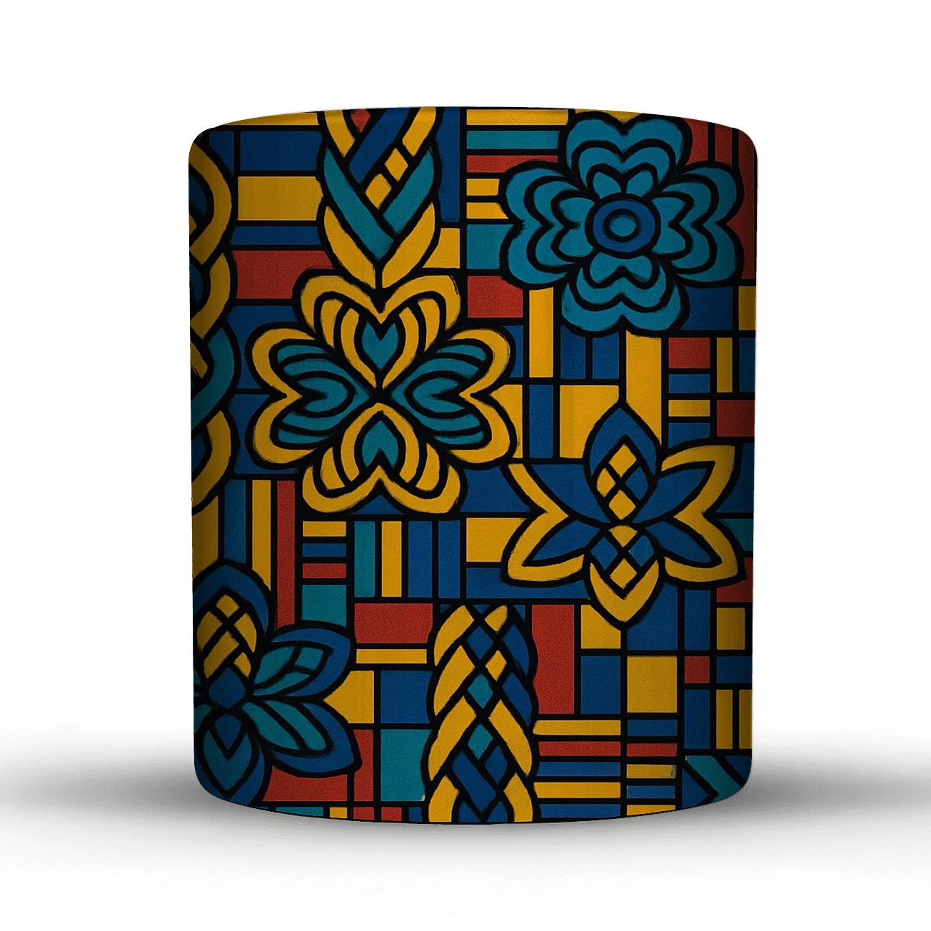 Indigo Kente Op Art Florals personalized mugs