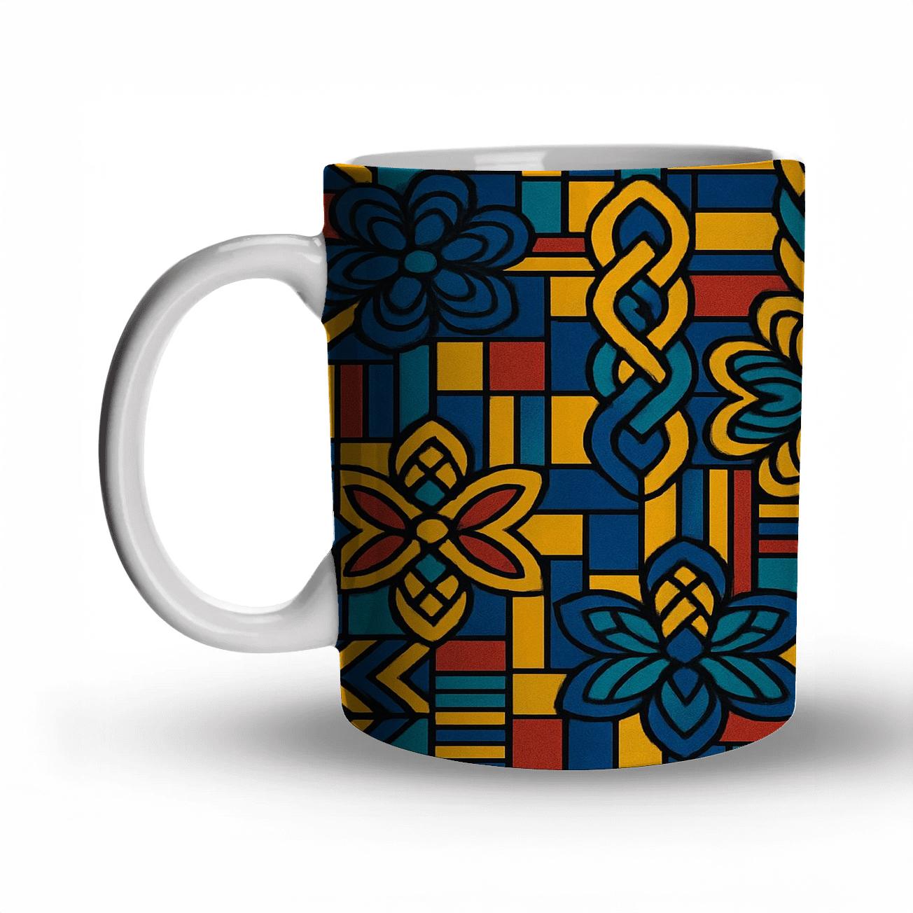 Indigo Kente Op Art Florals personalized mugs