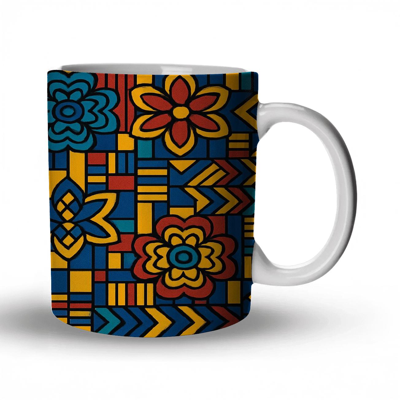 Indigo Kente Op Art Florals personalized mugs